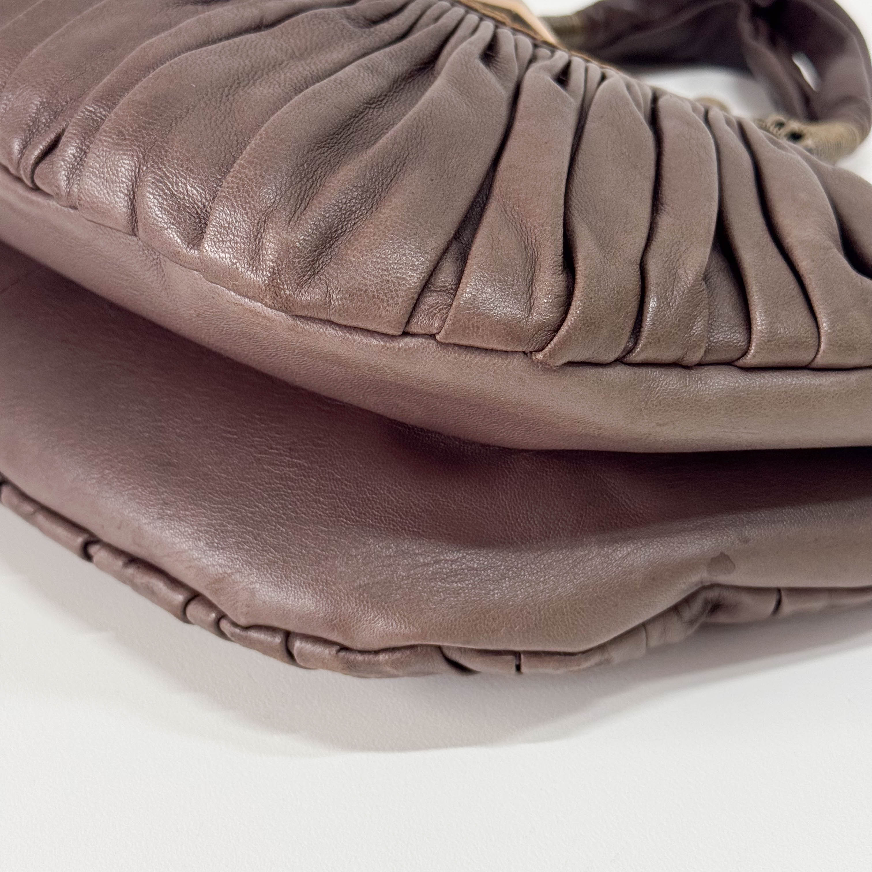 Plisse Cabas Brown Leather Hand Bag