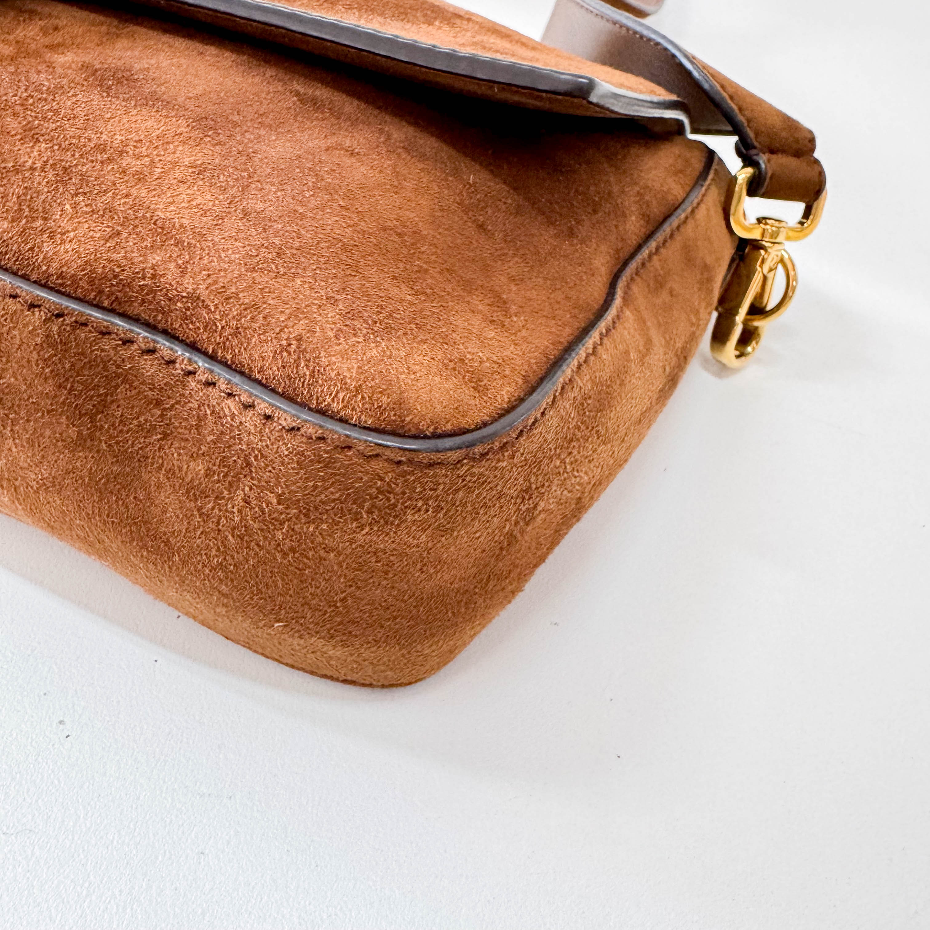 Large Baguette Suede Chain Strap Bag