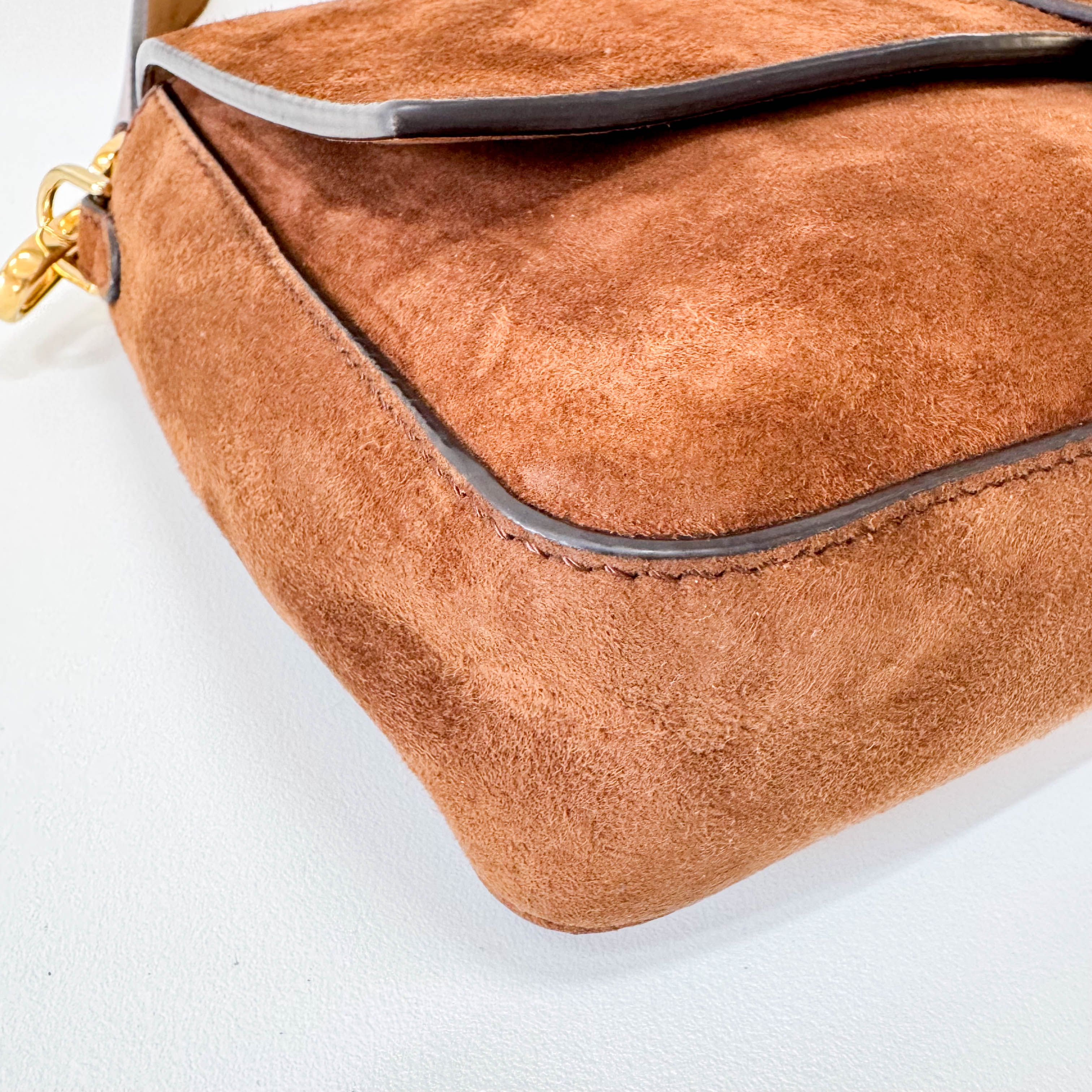 Large Baguette Suede Chain Strap Bag
