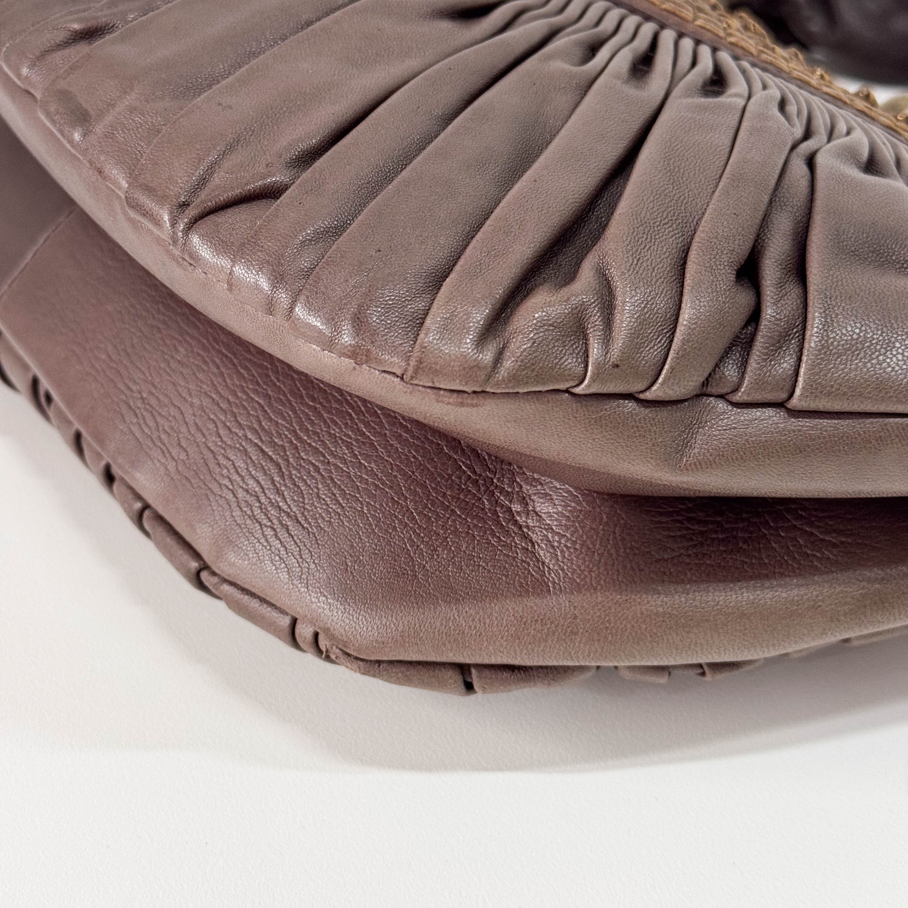 Plisse Cabas Brown Leather Hand Bag