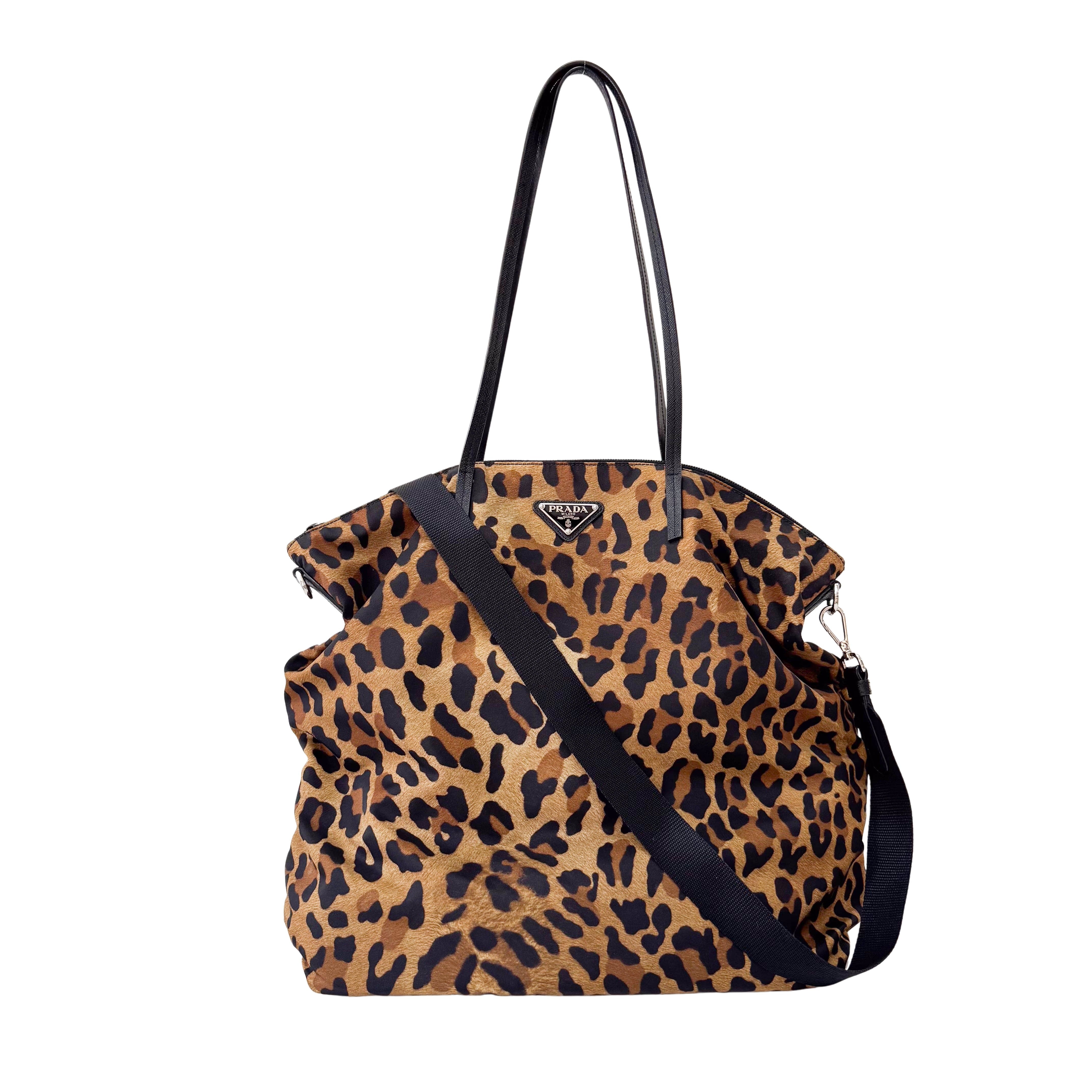 Nylon Leopard Print Tote