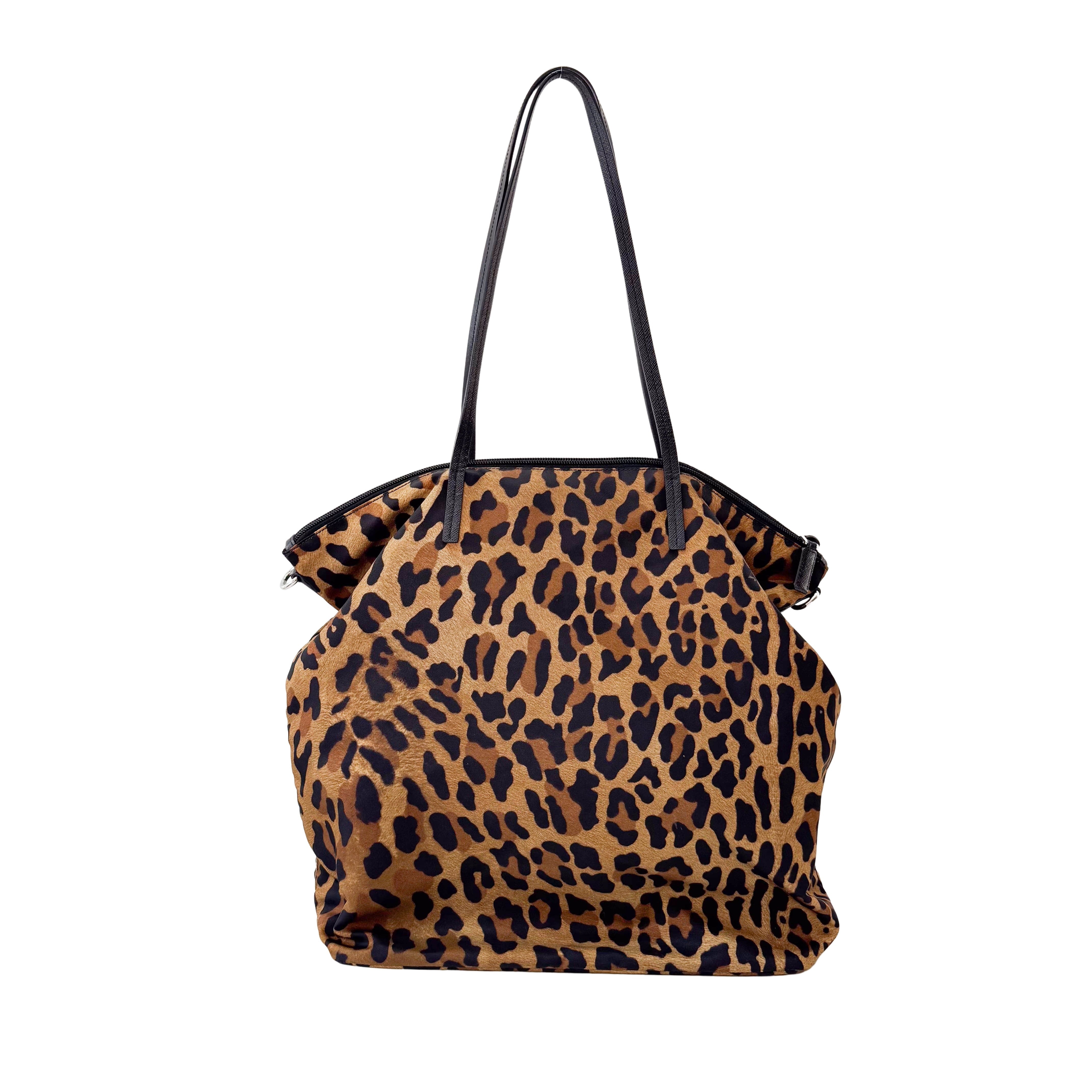 Nylon Leopard Print Tote