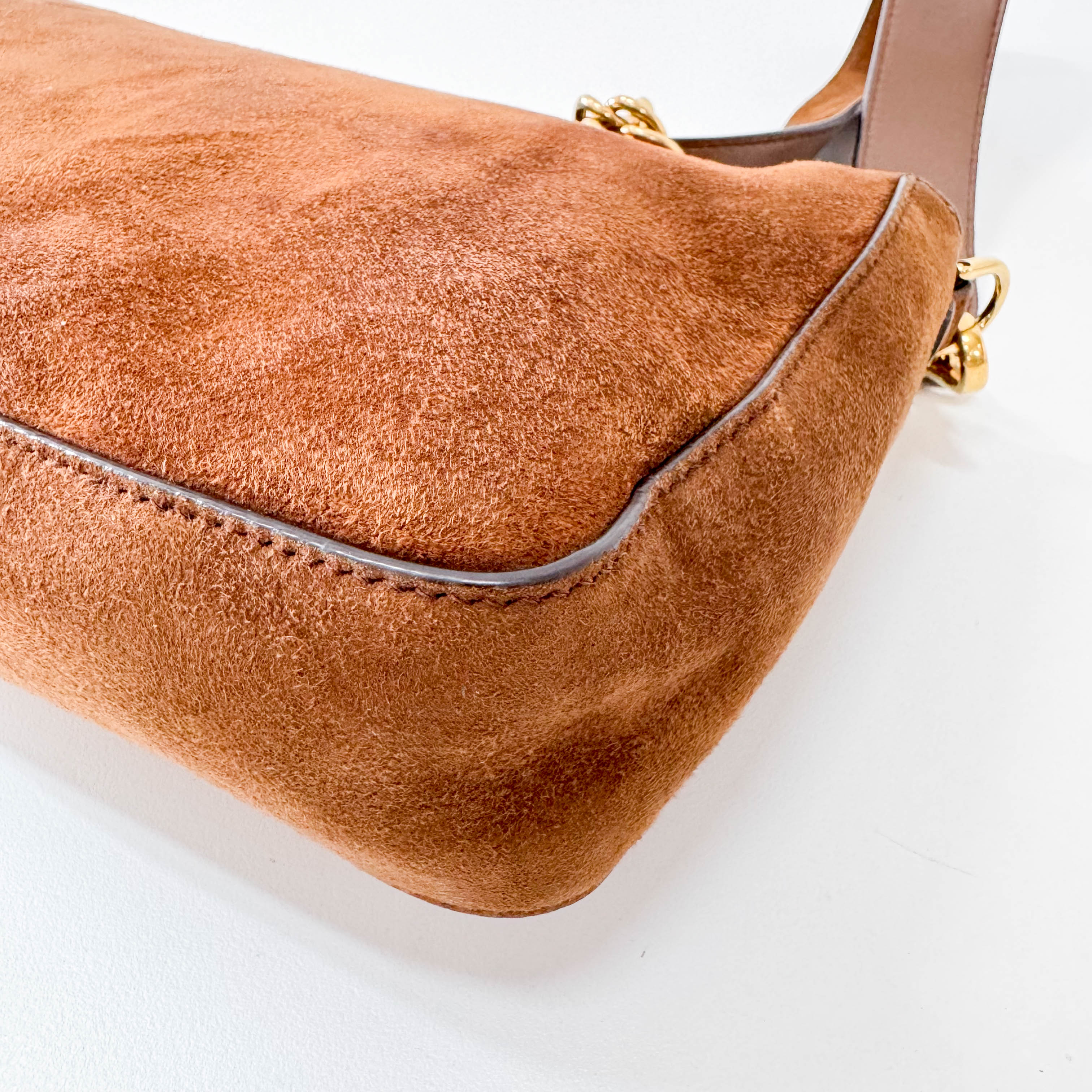 Large Baguette Suede Chain Strap Bag