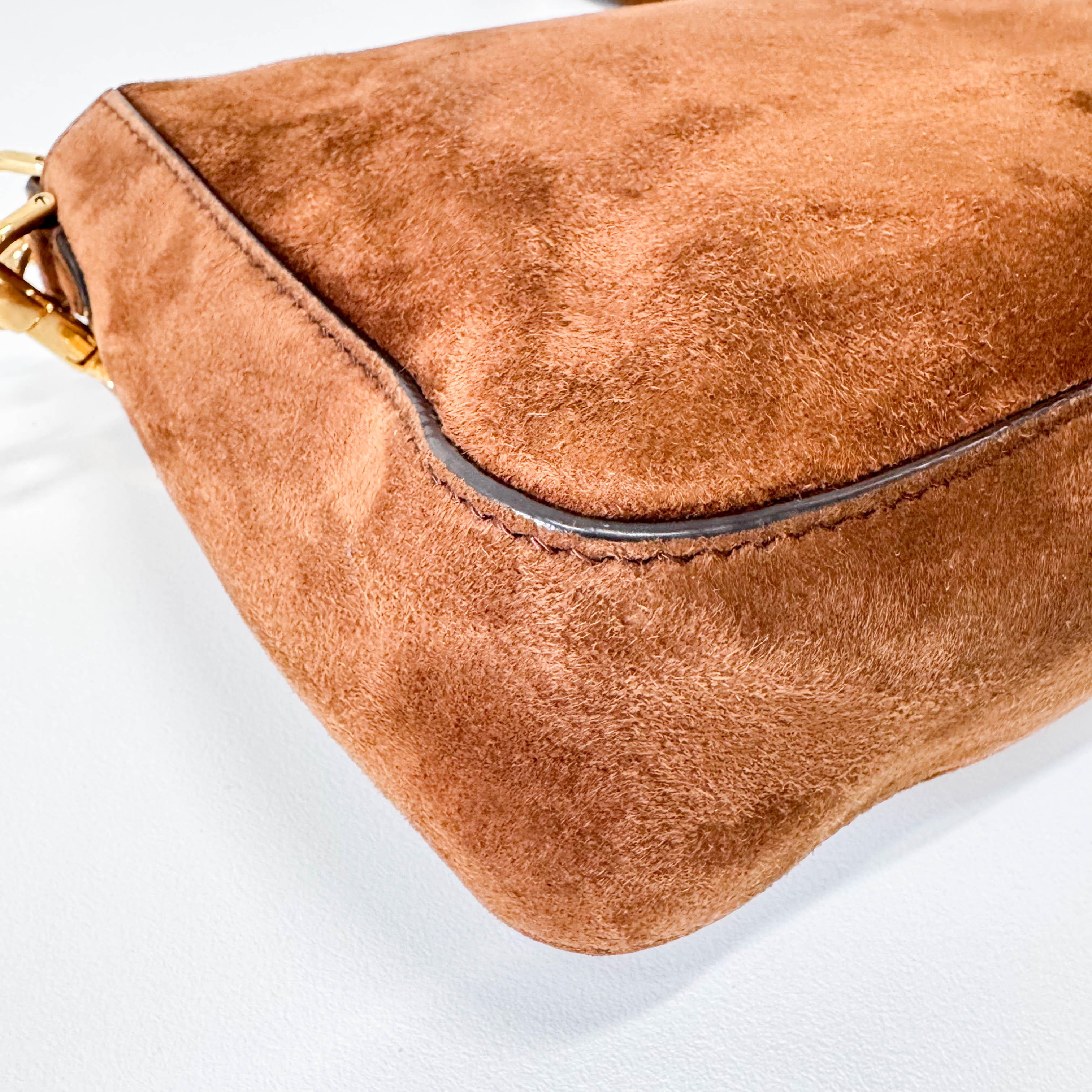 Large Baguette Suede Chain Strap Bag