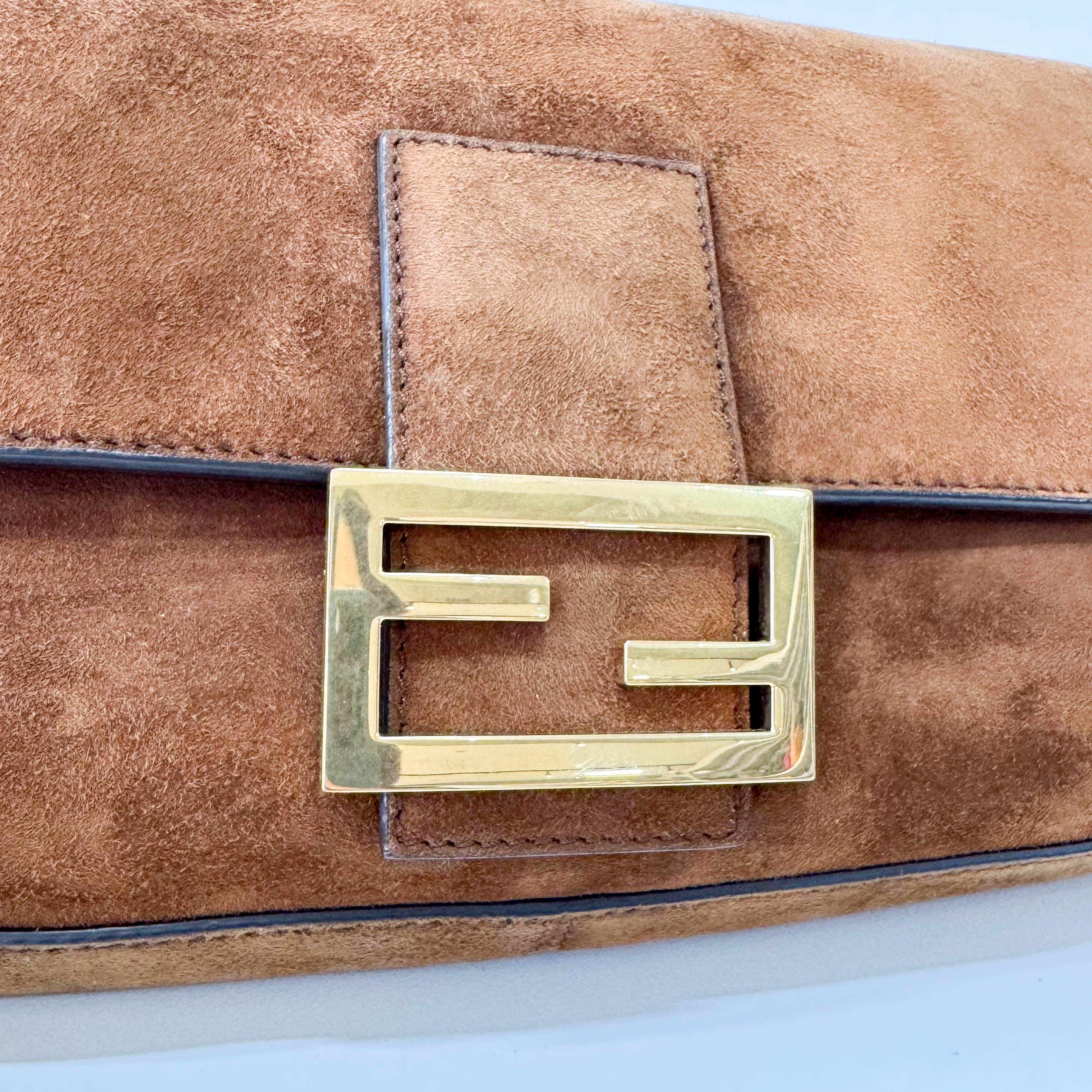 Large Baguette Suede Chain Strap Bag