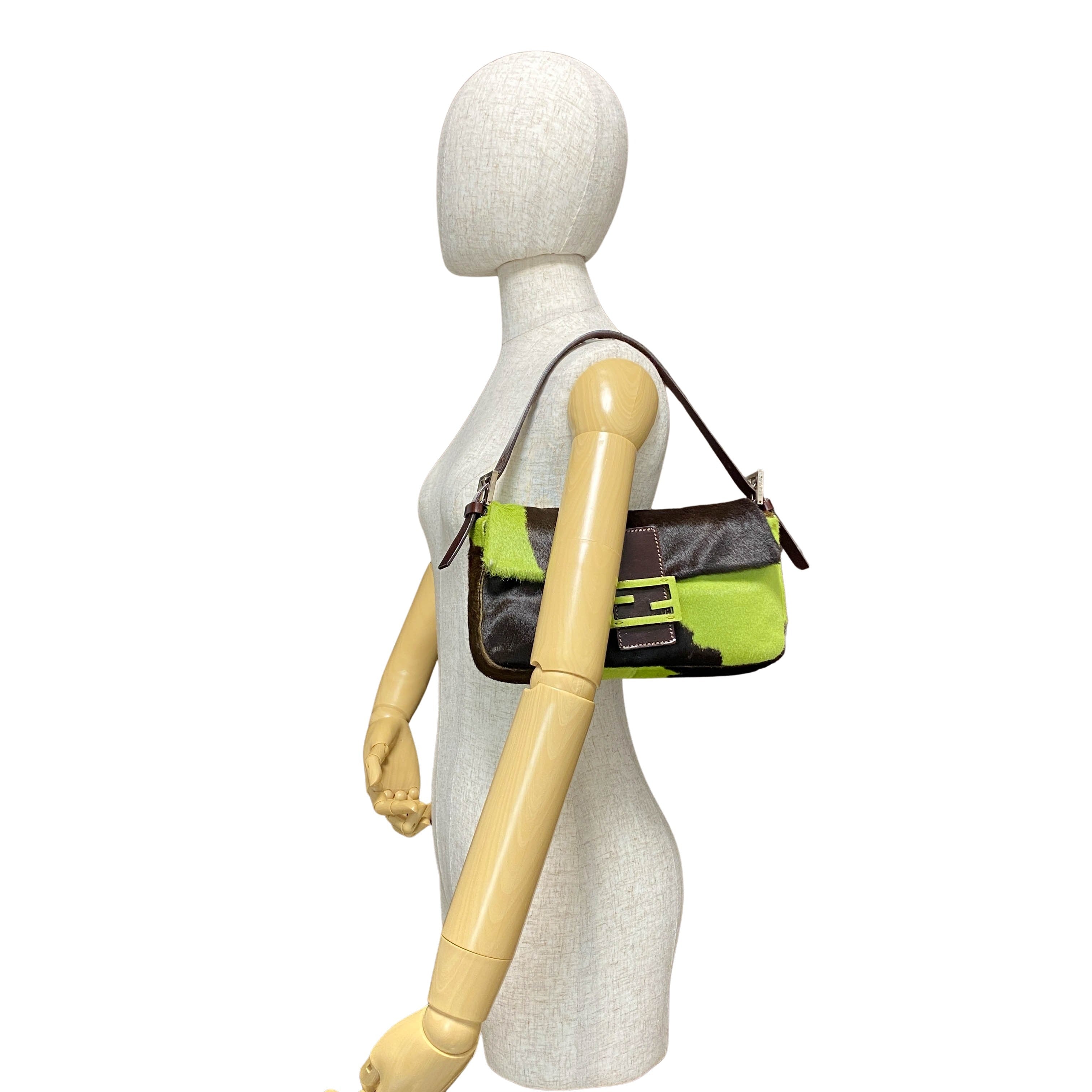 Baguette Green Pony Hair Shoulder Bag