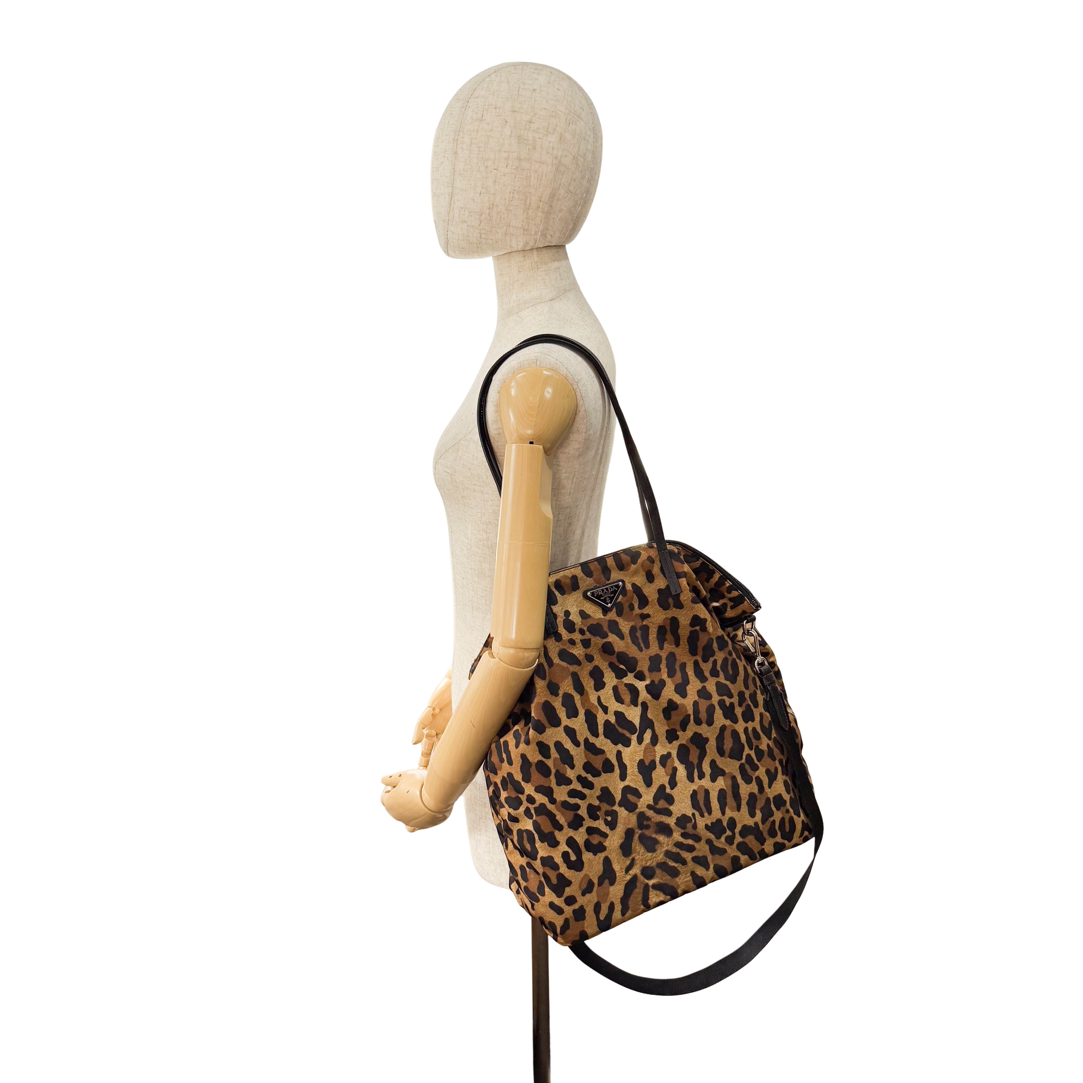 Nylon Leopard Print Tote