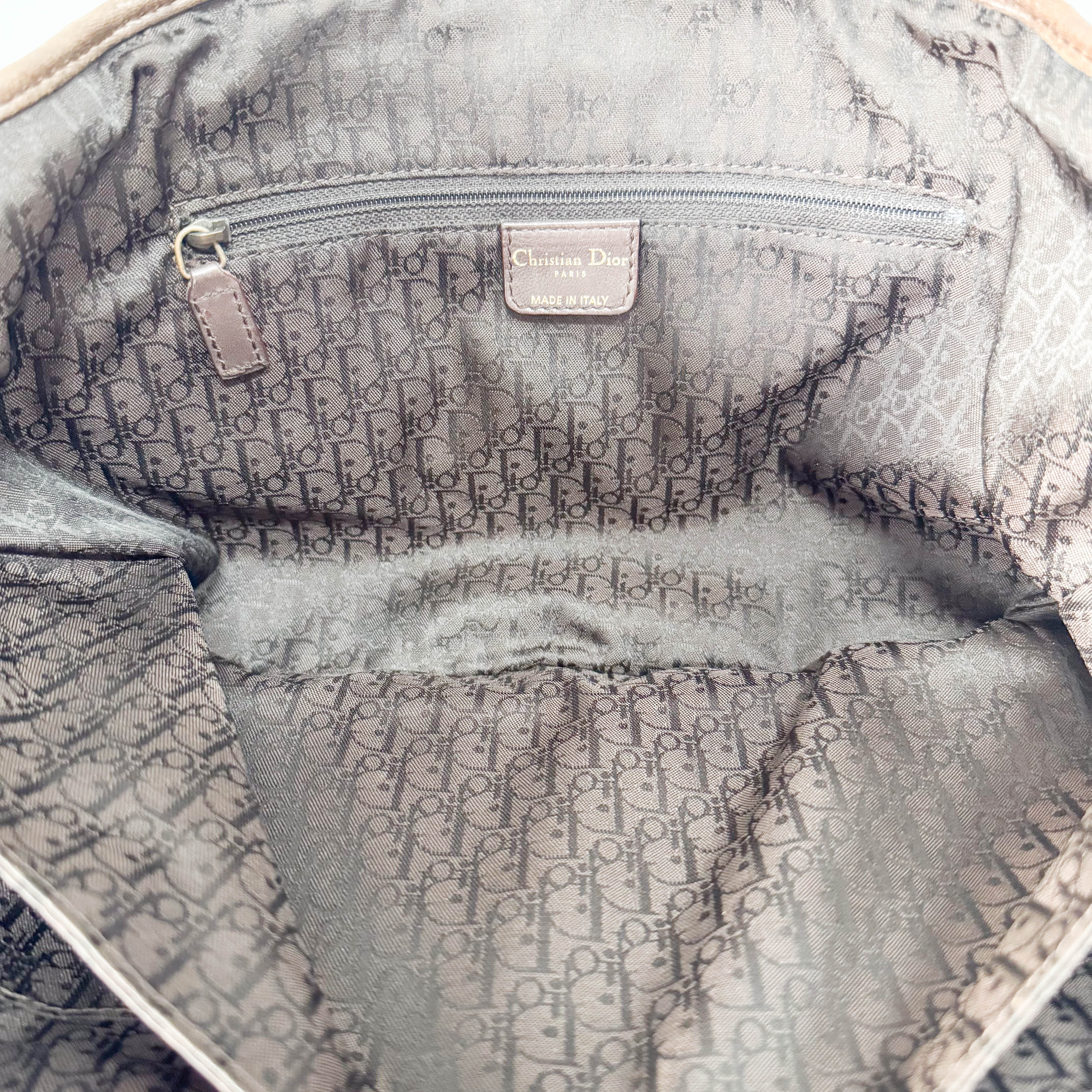 Plisse Cabas Brown Leather Hand Bag