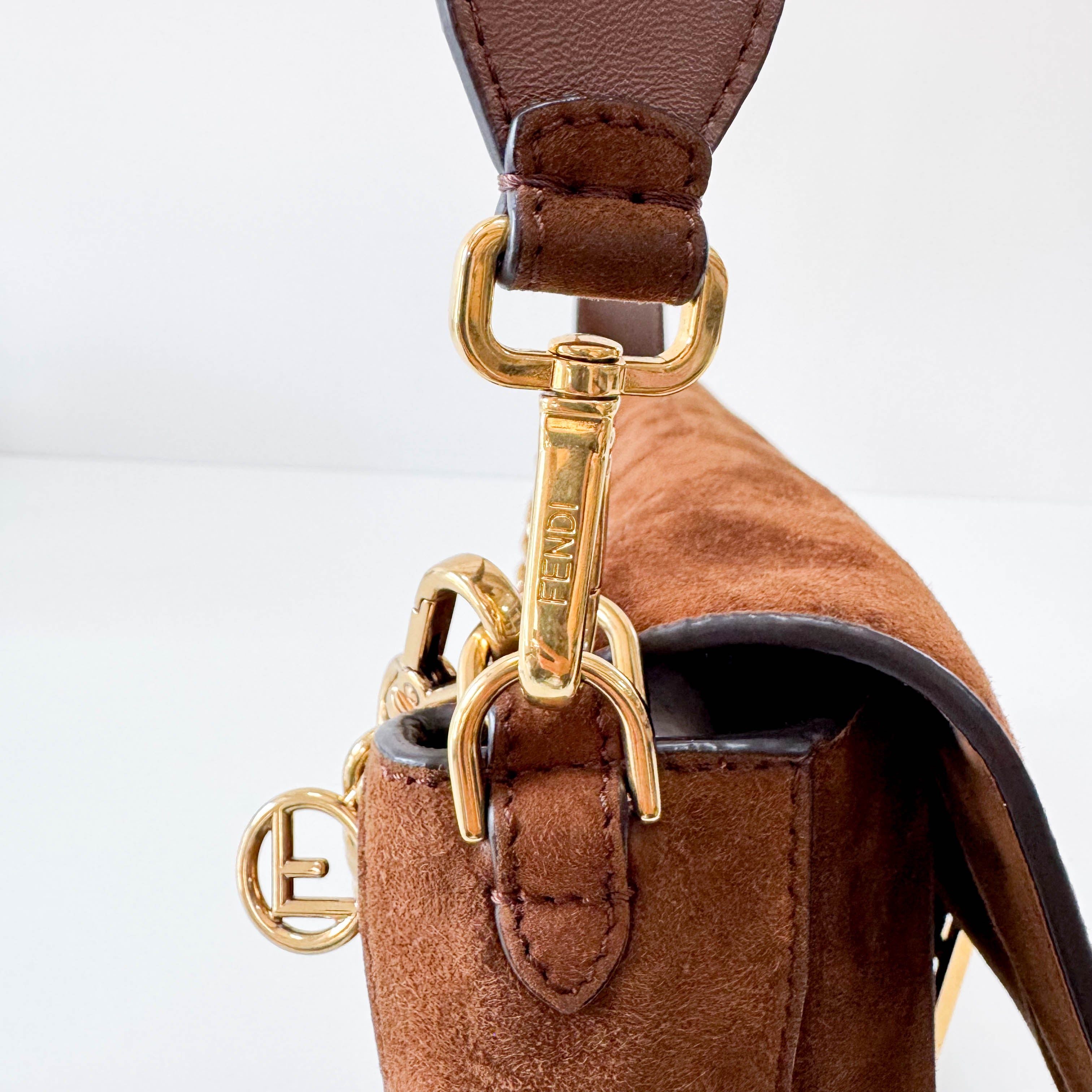 Large Baguette Suede Chain Strap Bag