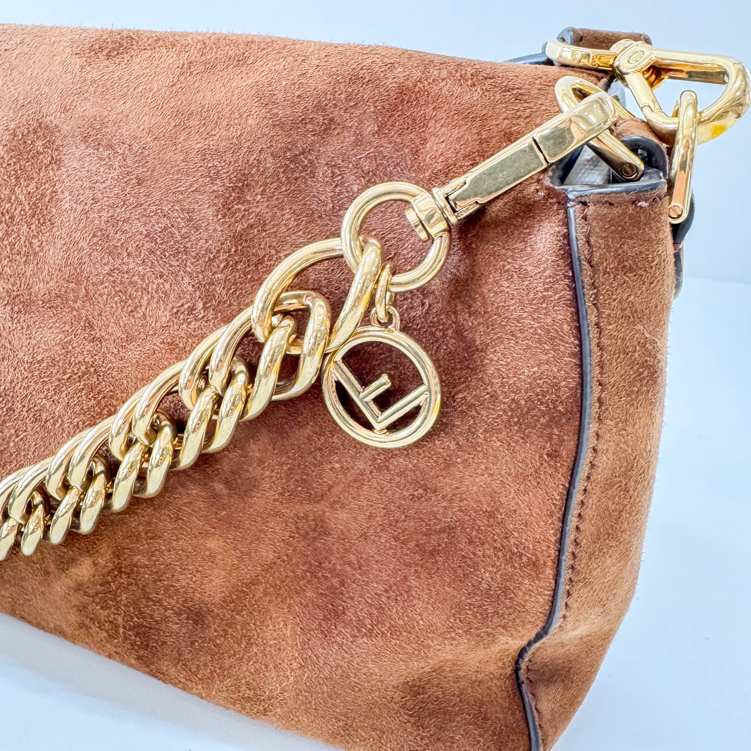 Large Baguette Suede Chain Strap Bag