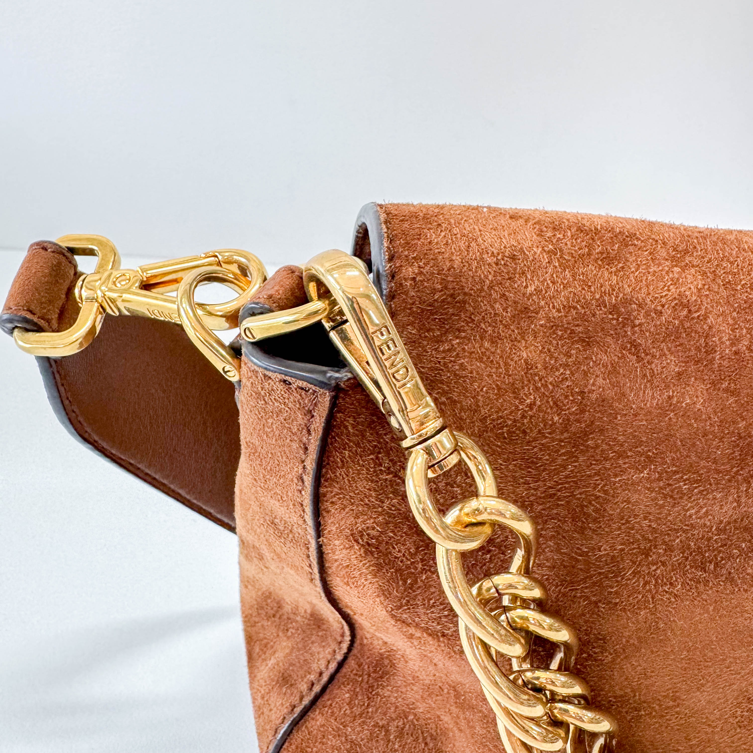 Large Baguette Suede Chain Strap Bag
