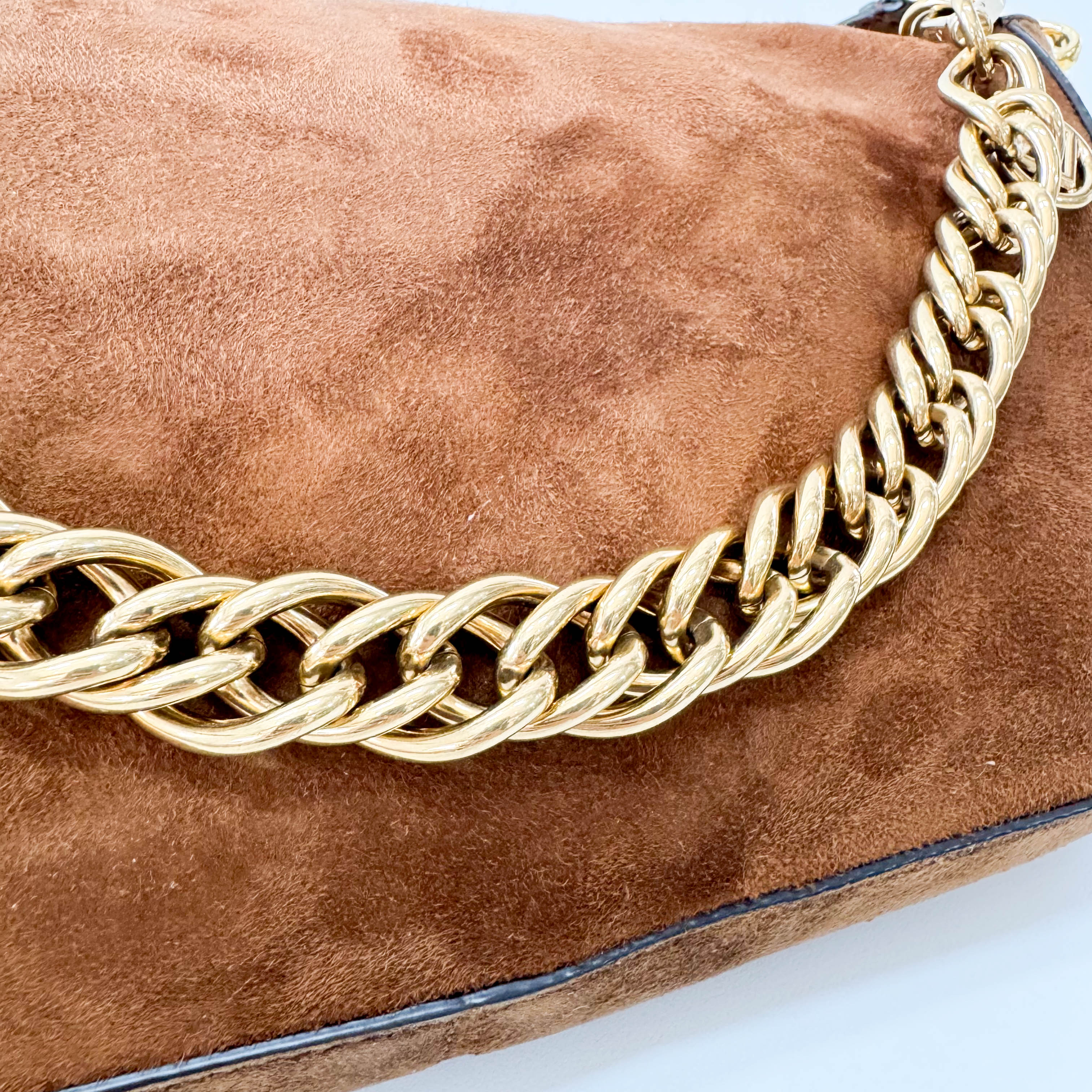 Large Baguette Suede Chain Strap Bag