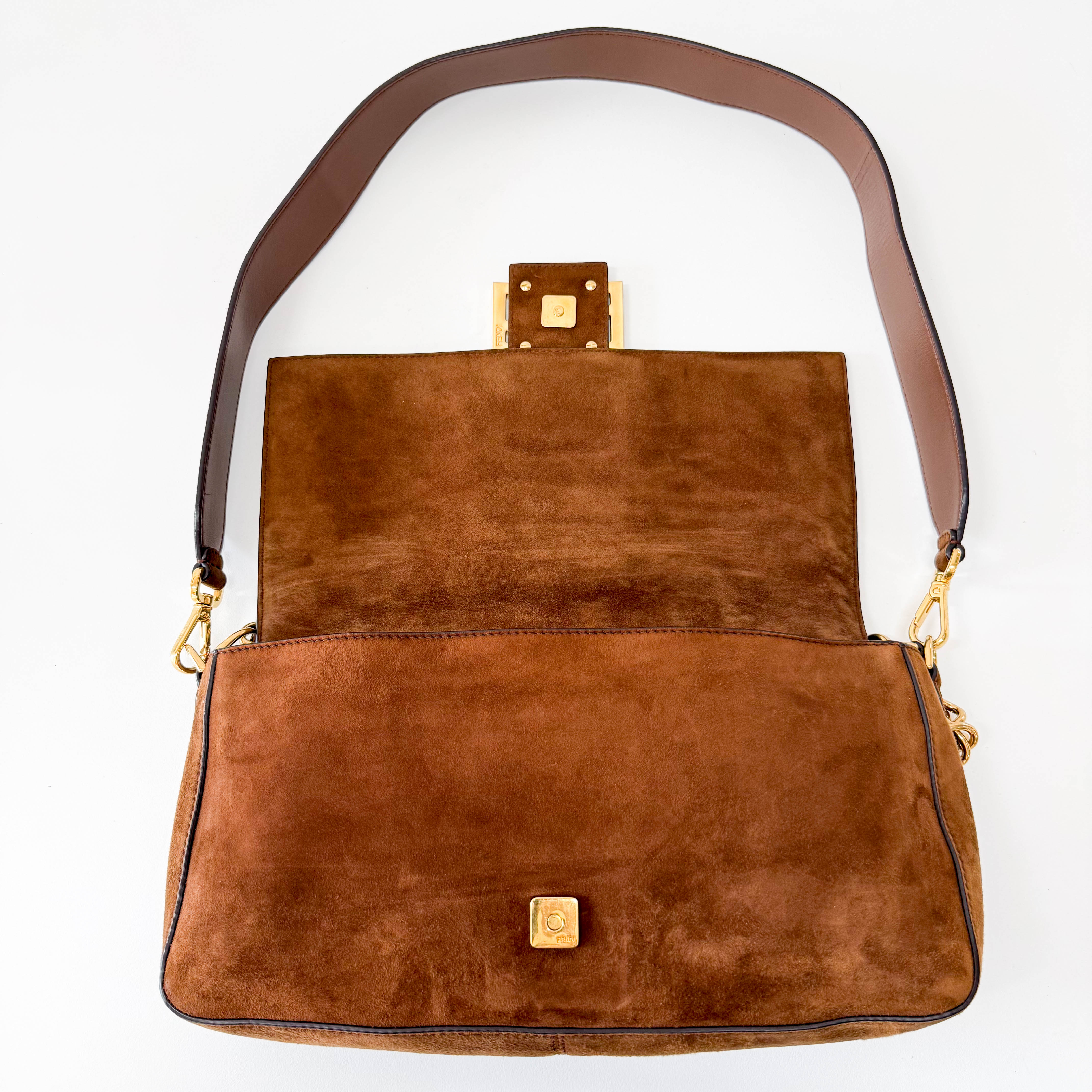 Large Baguette Suede Chain Strap Bag