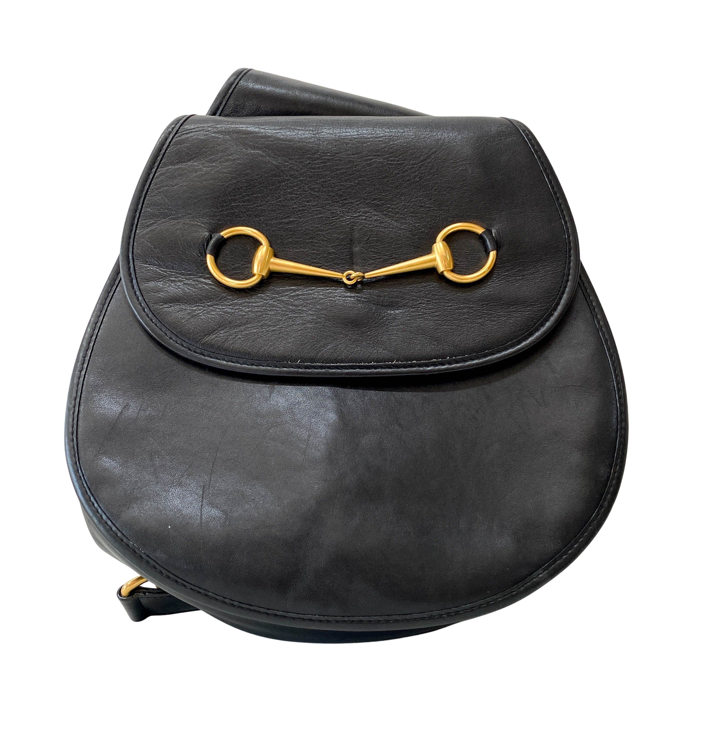 Horsebit Black Leather Shoulder Bag