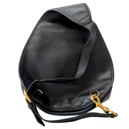 Horsebit Black Leather Shoulder Bag