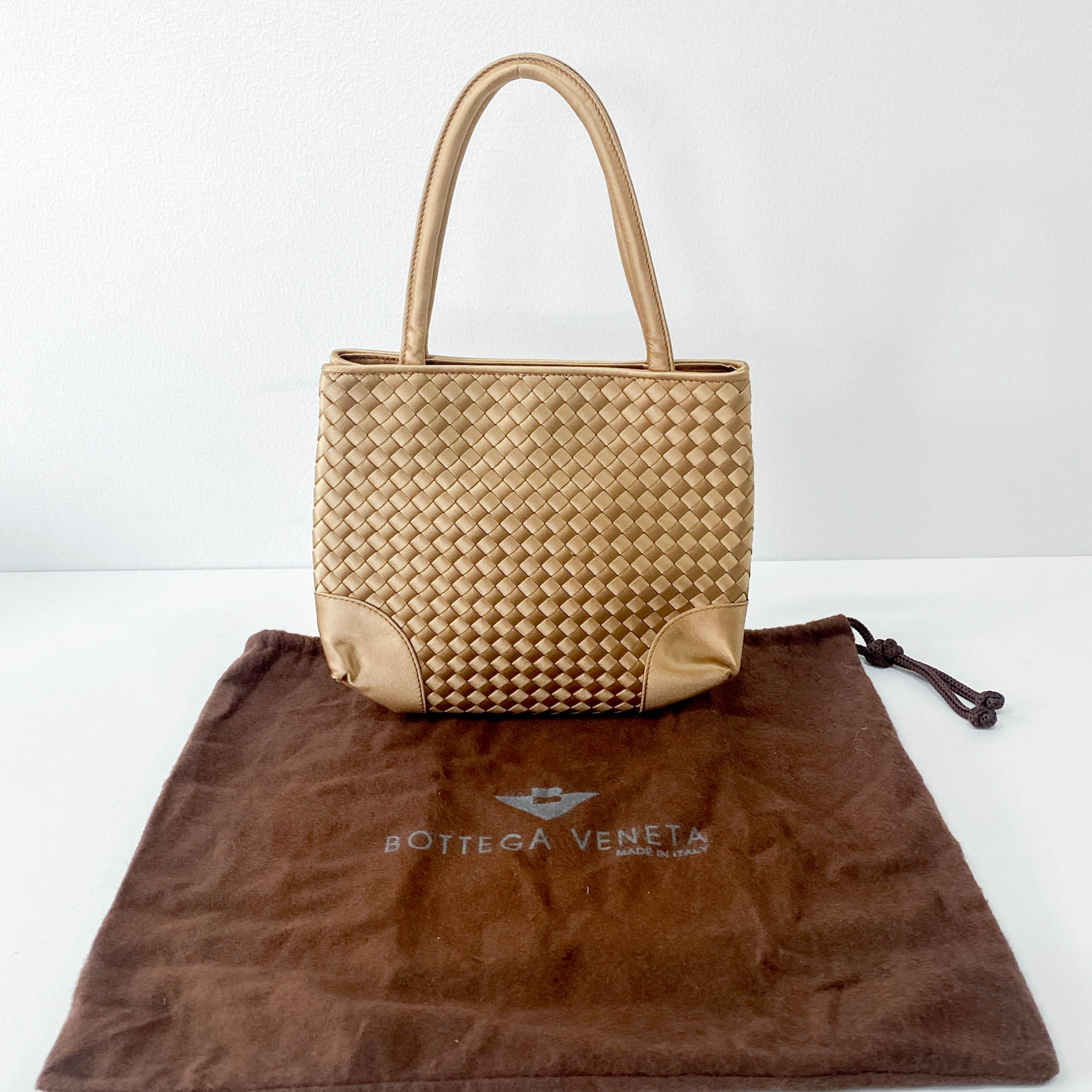 Gold Intrecciato Satin Handbag