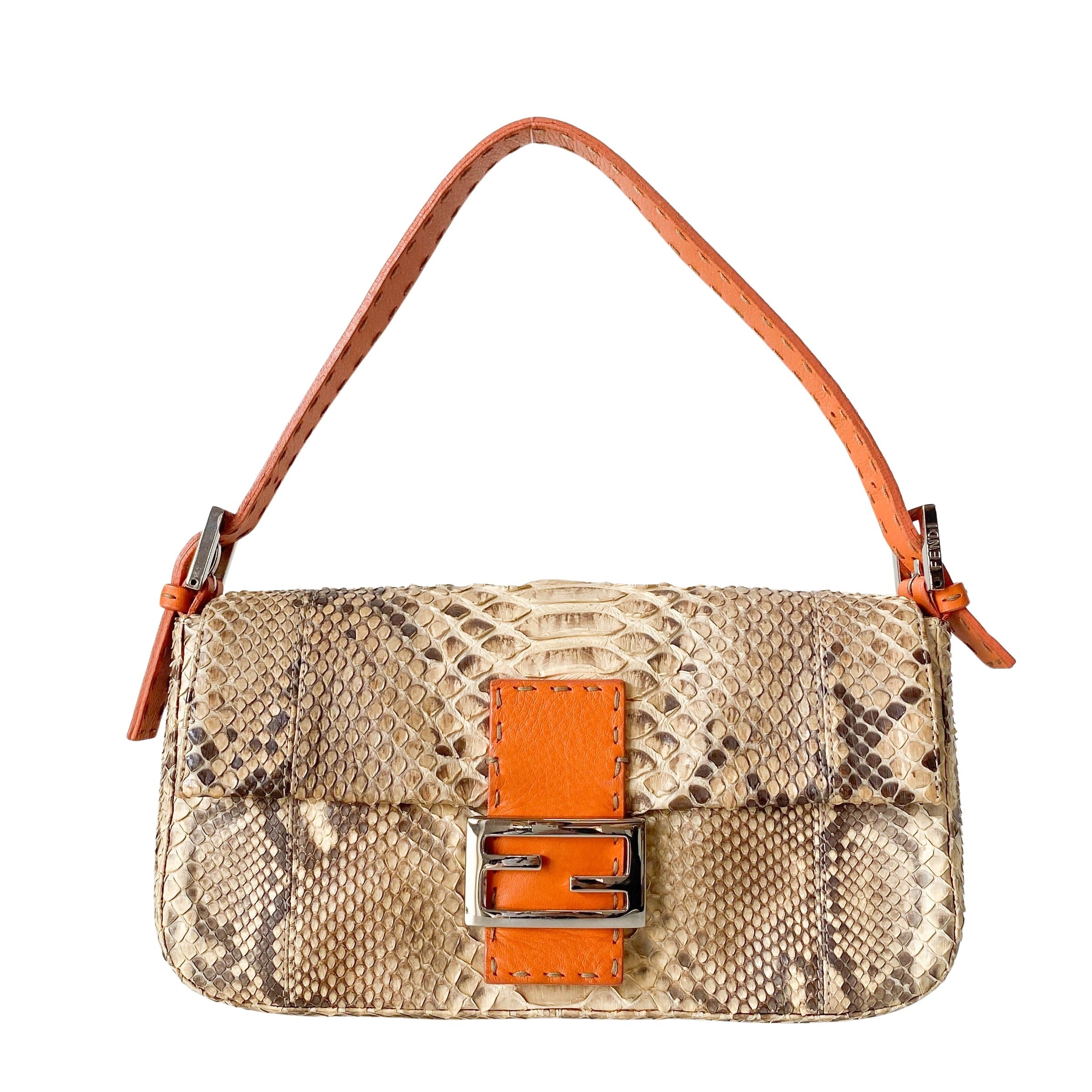 Selleria Baguette Grey Python Embossed Leather Shoulder Bag