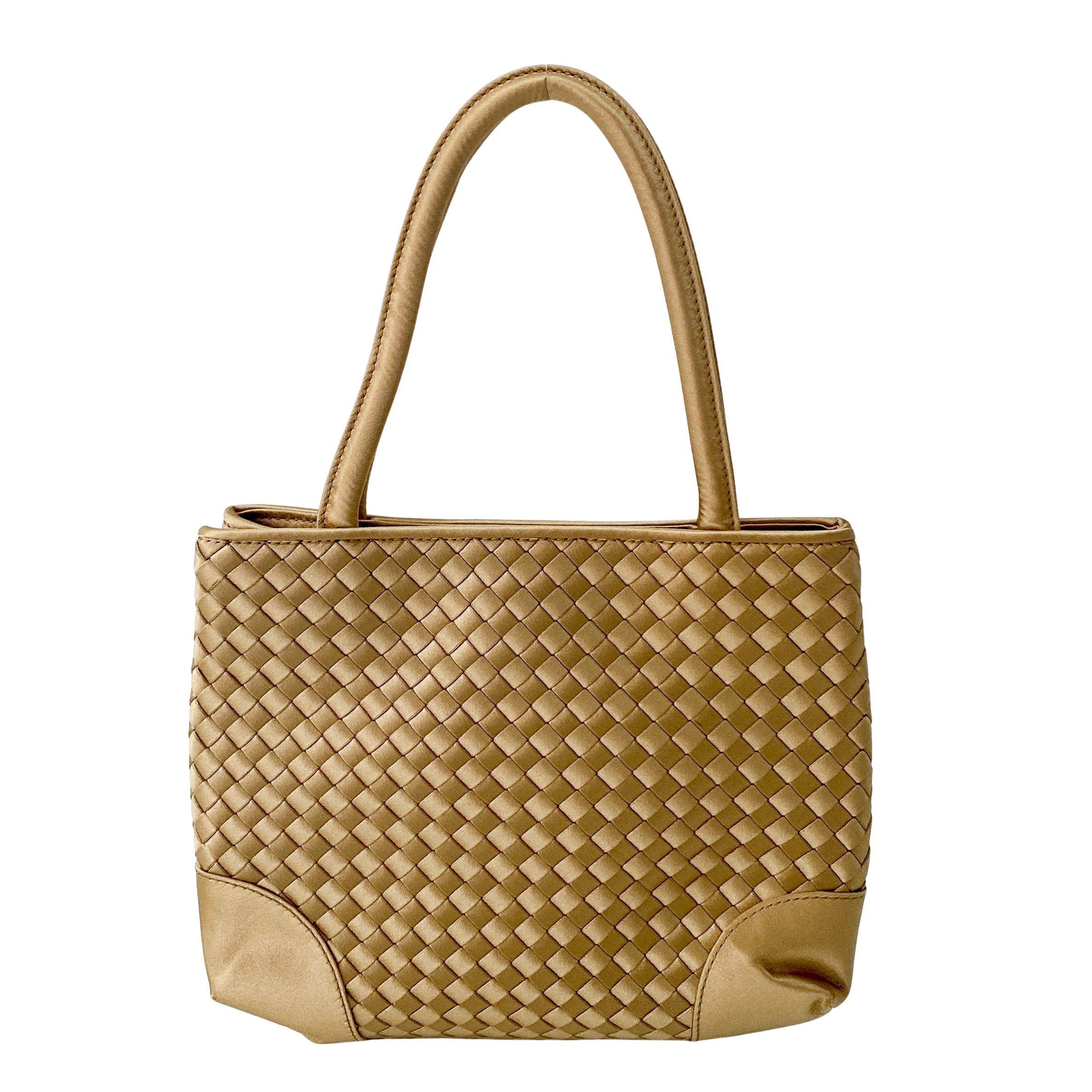 Gold Intrecciato Satin Handbag