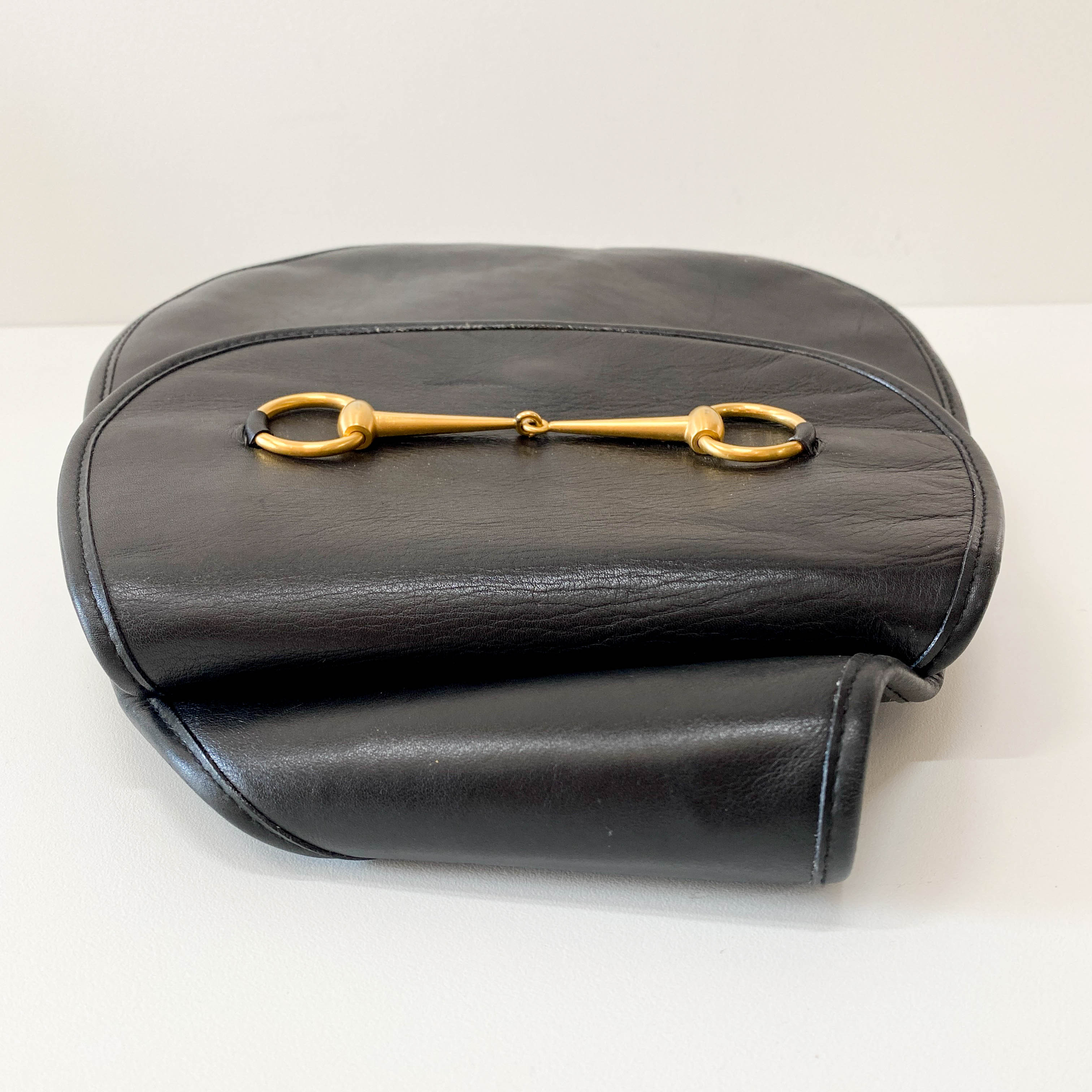 Horsebit Black Leather Shoulder Bag