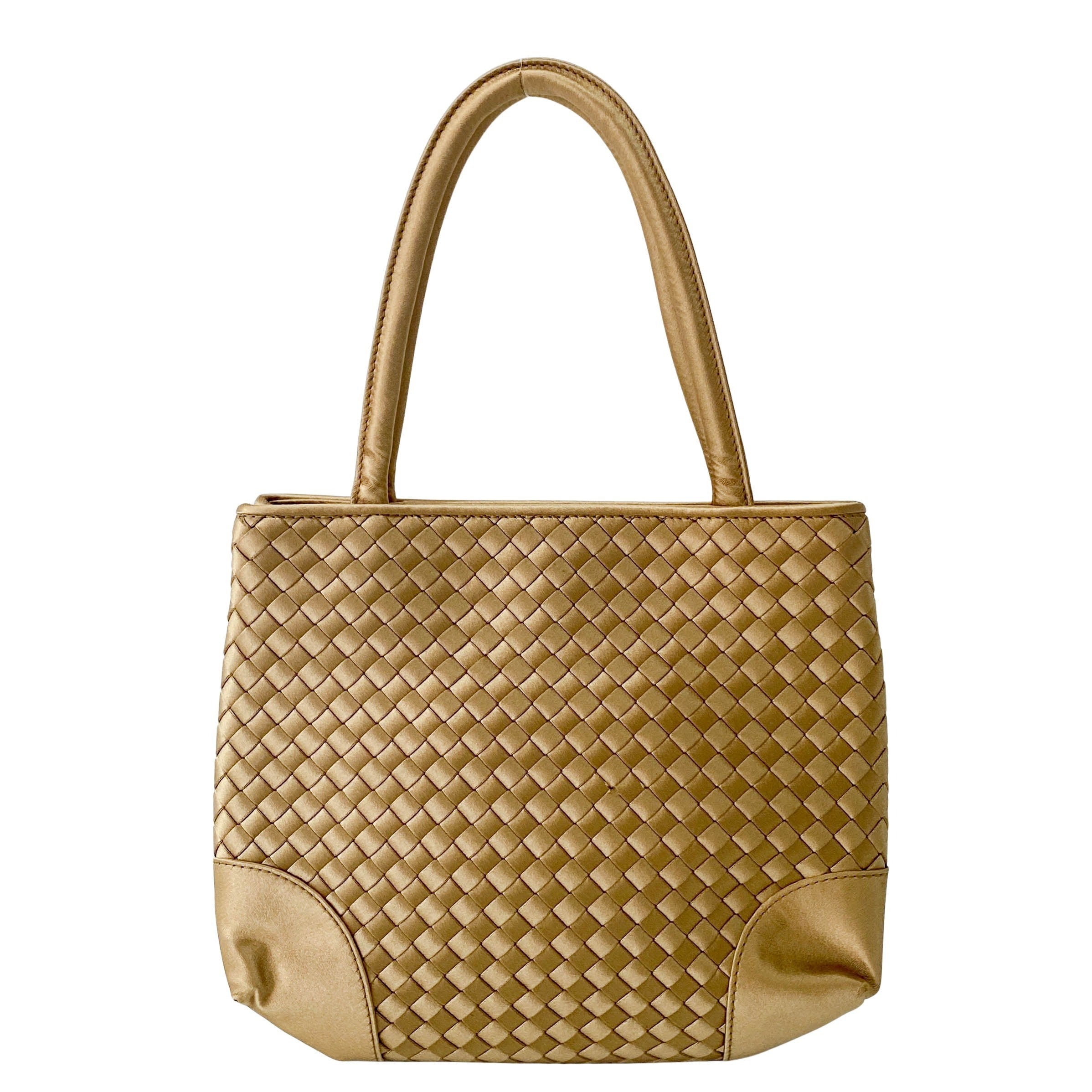 Gold Intrecciato Satin Handbag
