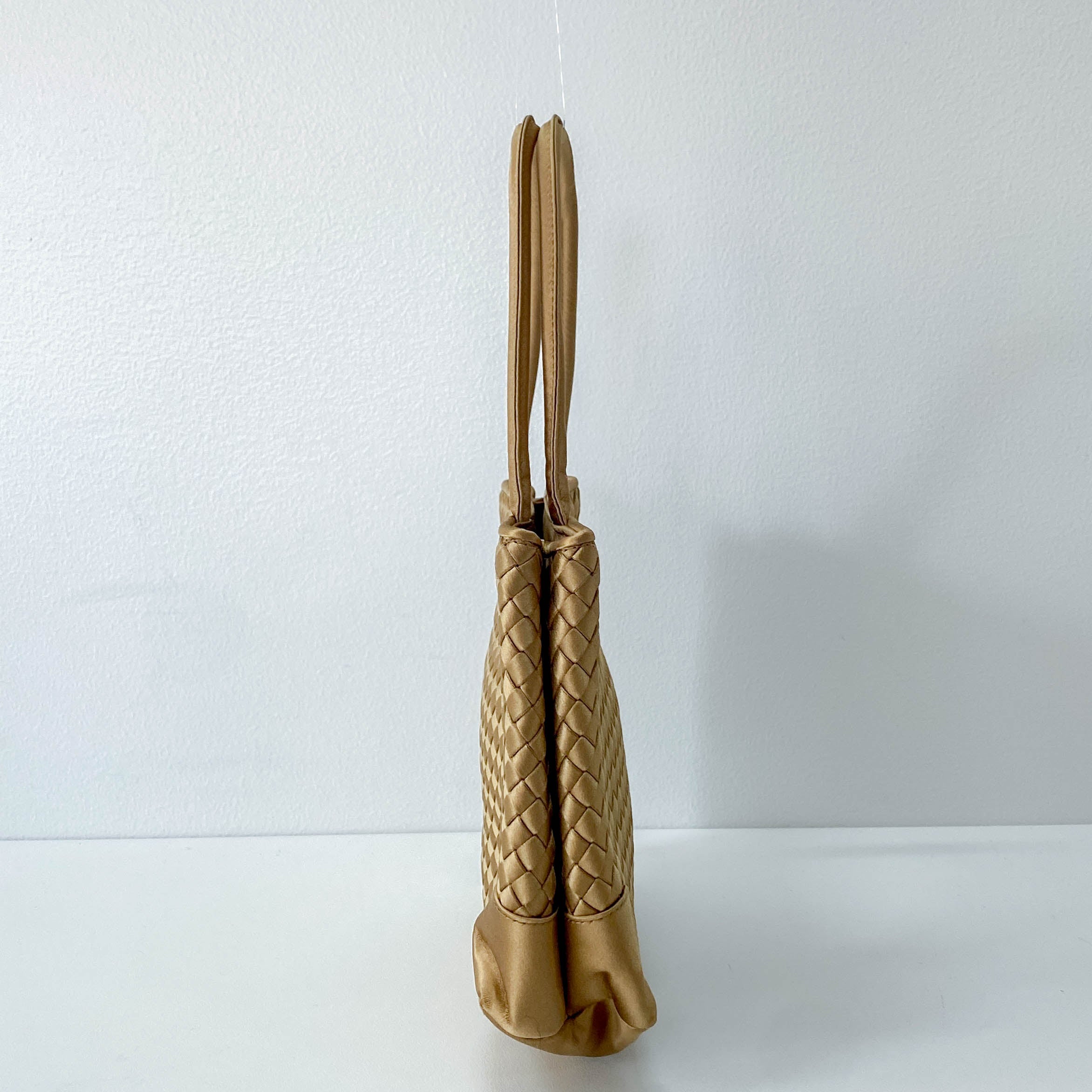 Gold Intrecciato Satin Handbag