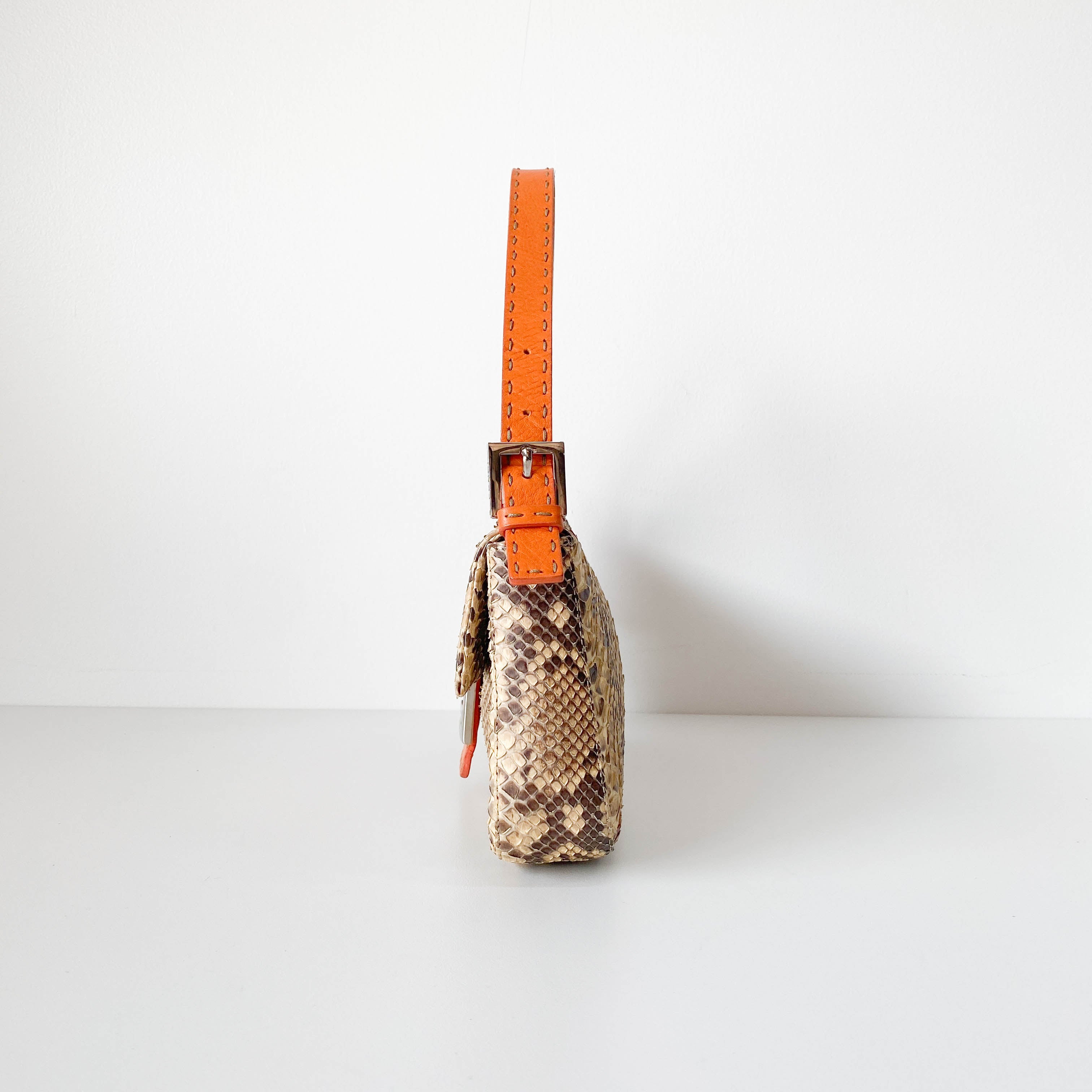 Selleria Baguette Grey Python Embossed Leather Shoulder Bag