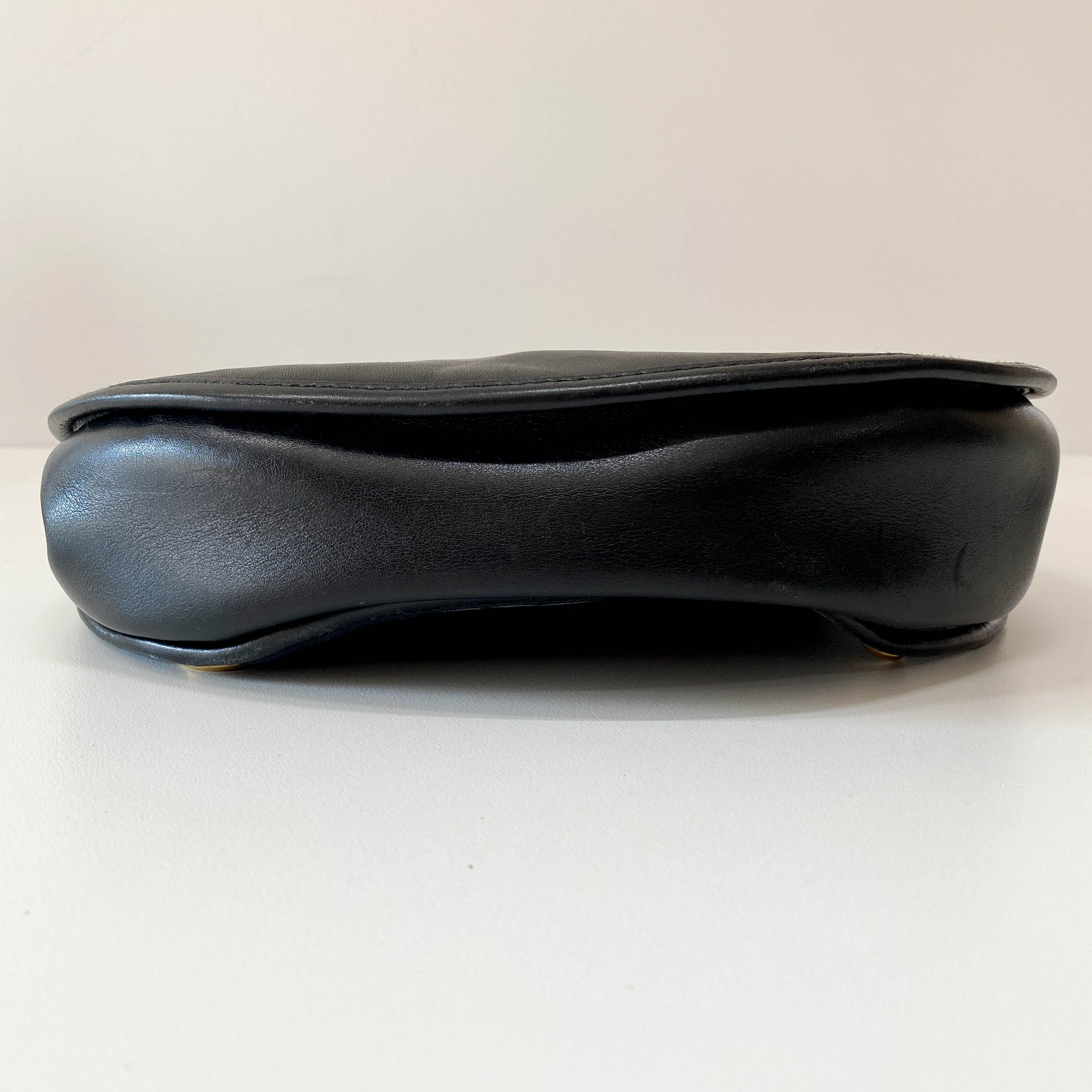 Horsebit Black Leather Shoulder Bag