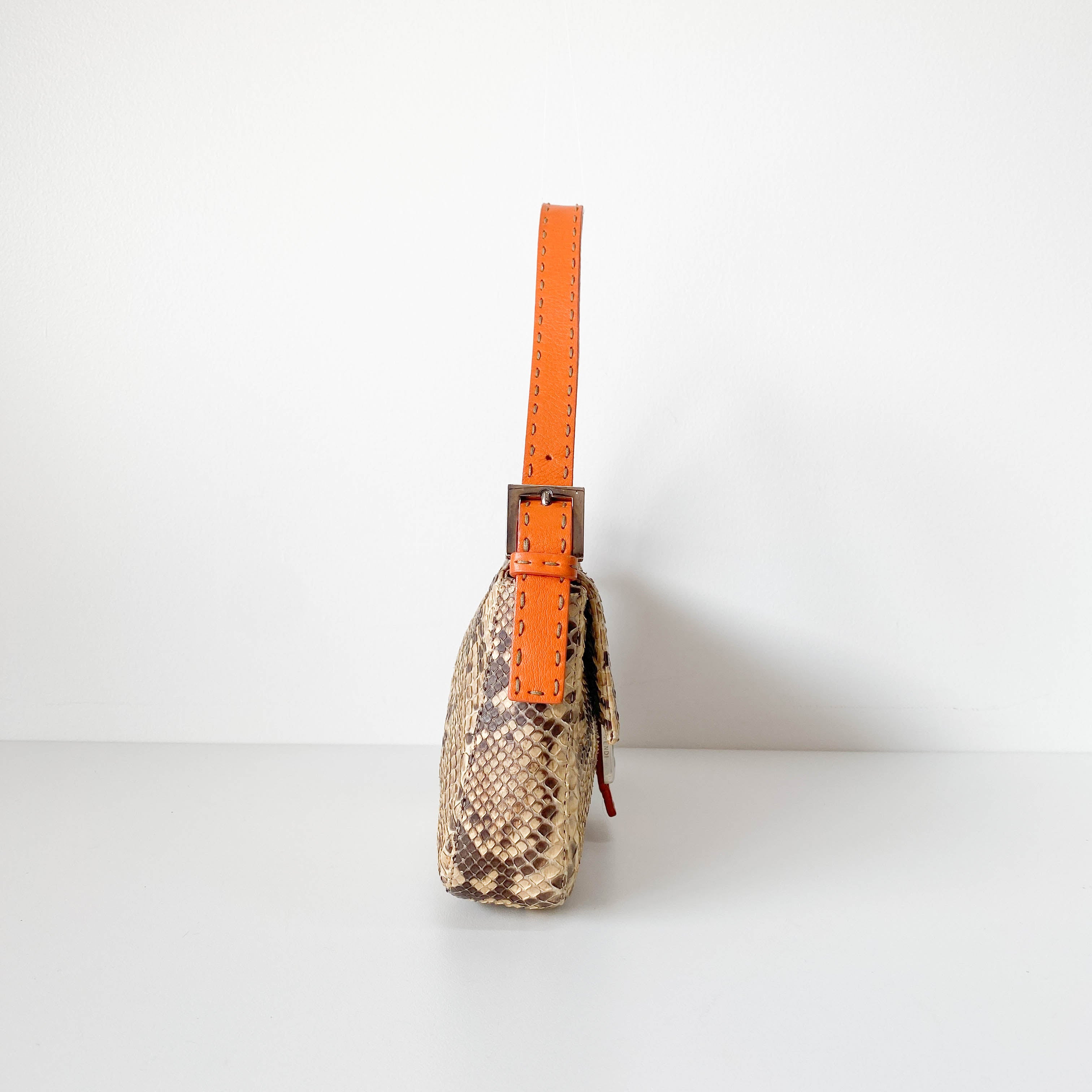 Selleria Baguette Grey Python Embossed Leather Shoulder Bag