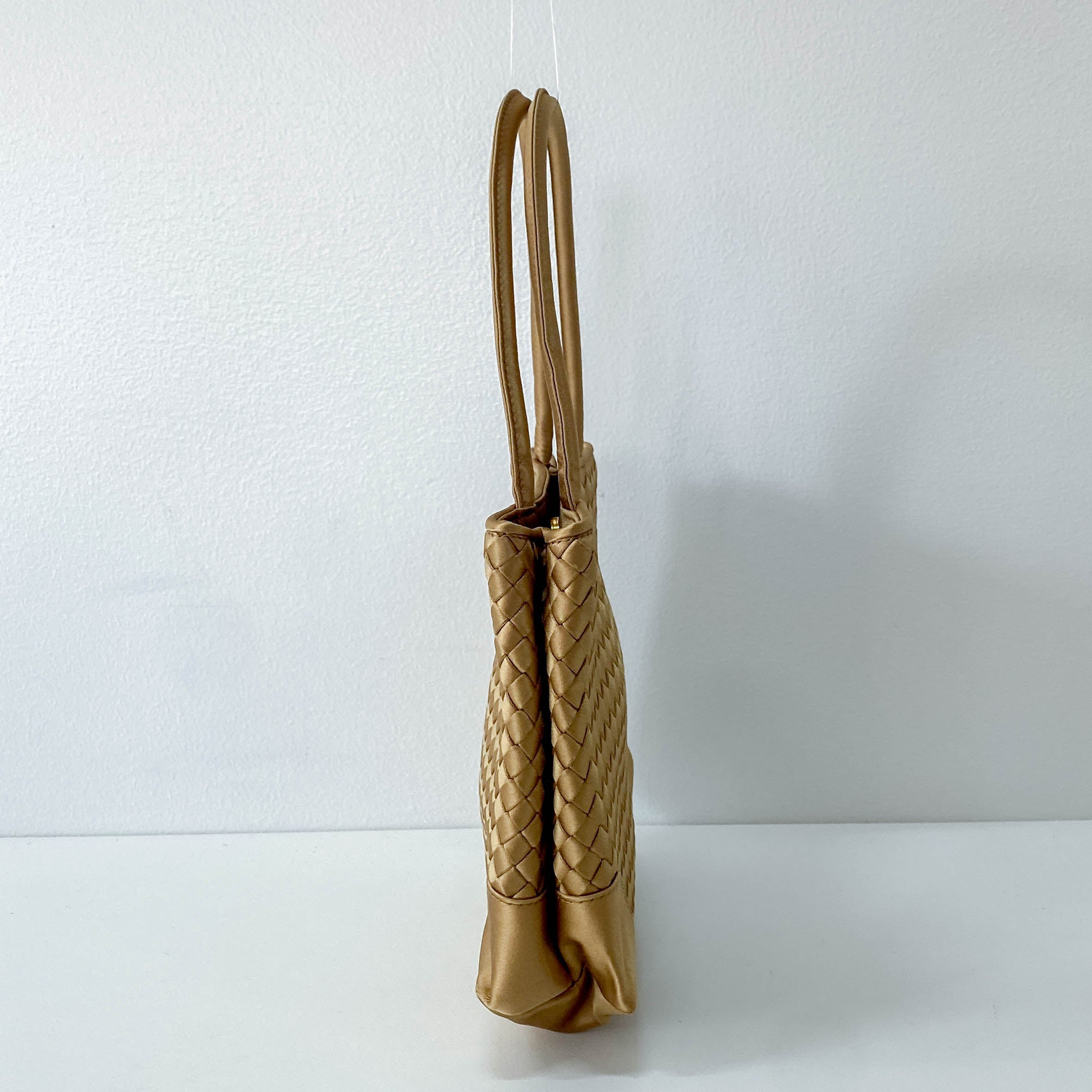 Gold Intrecciato Satin Handbag