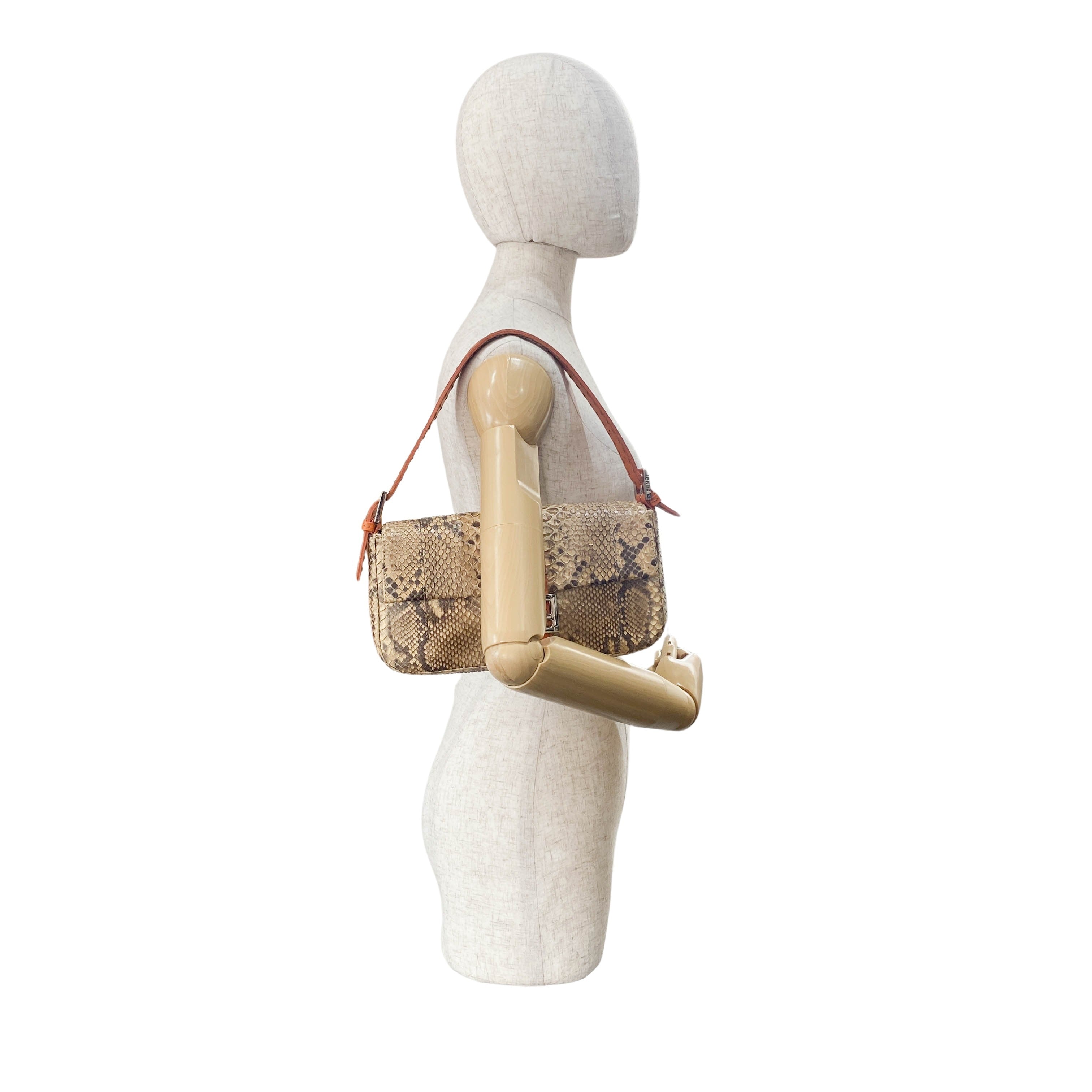 Selleria Baguette Grey Python Embossed Leather Shoulder Bag