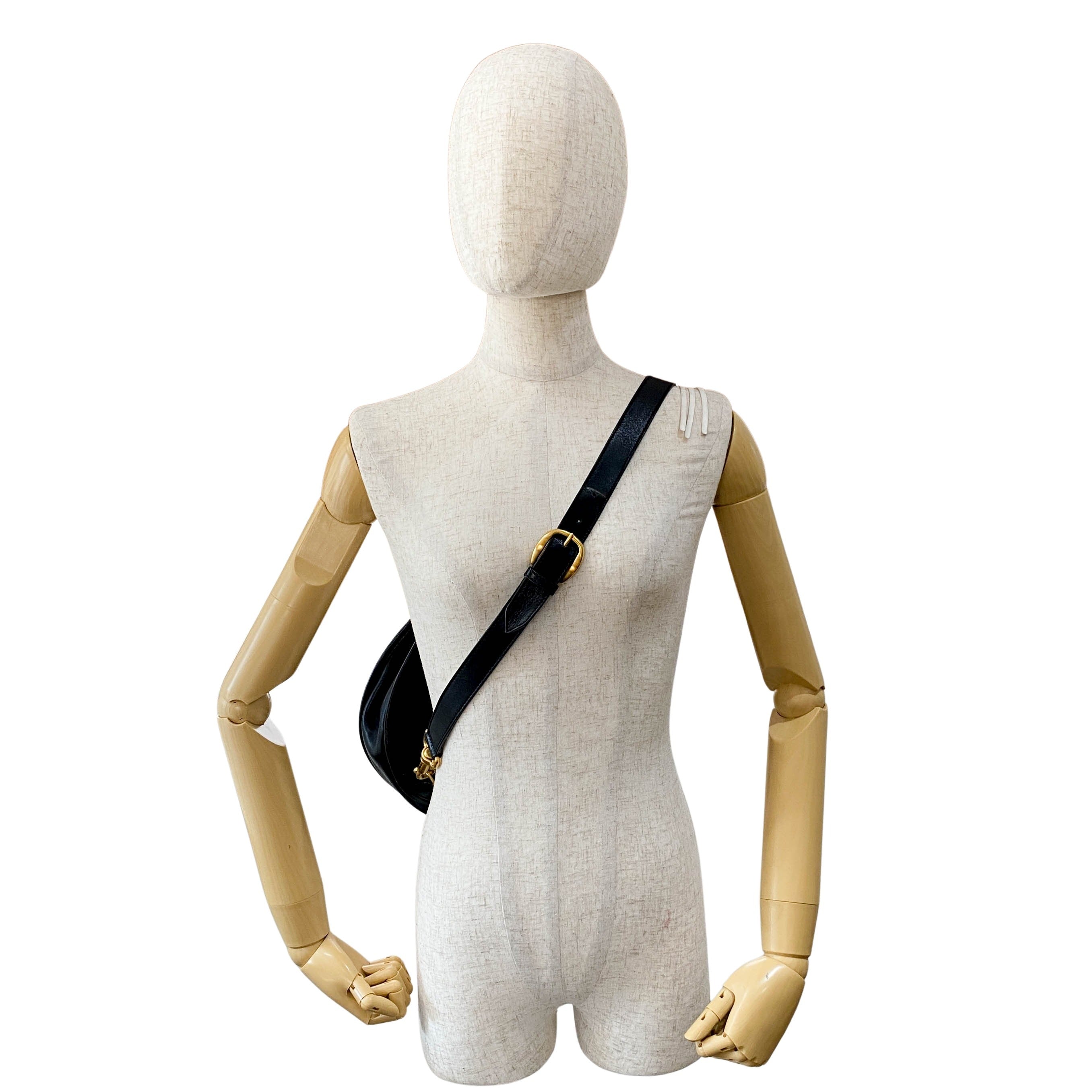 Horsebit Black Leather Shoulder Bag