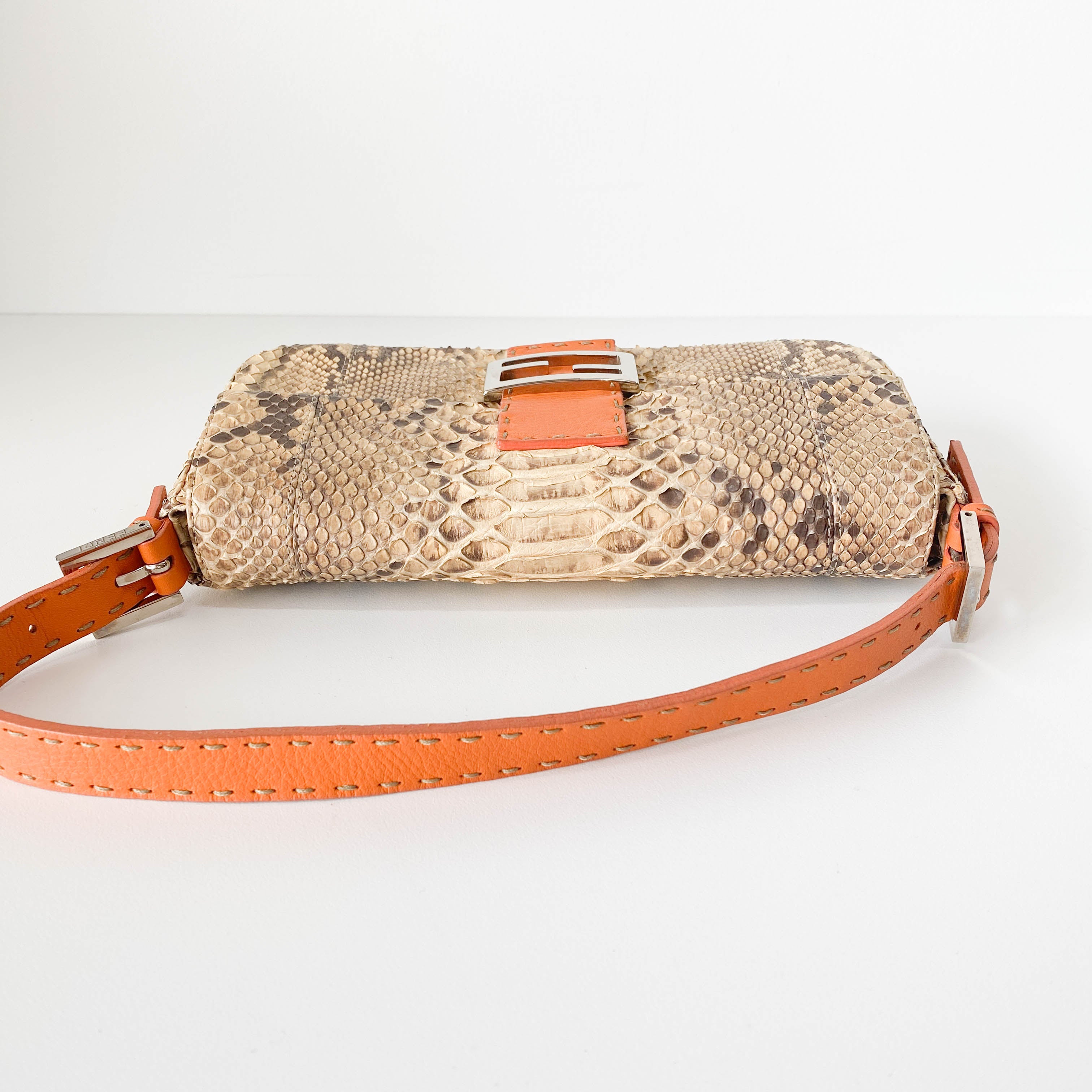 Selleria Baguette Grey Python Embossed Leather Shoulder Bag