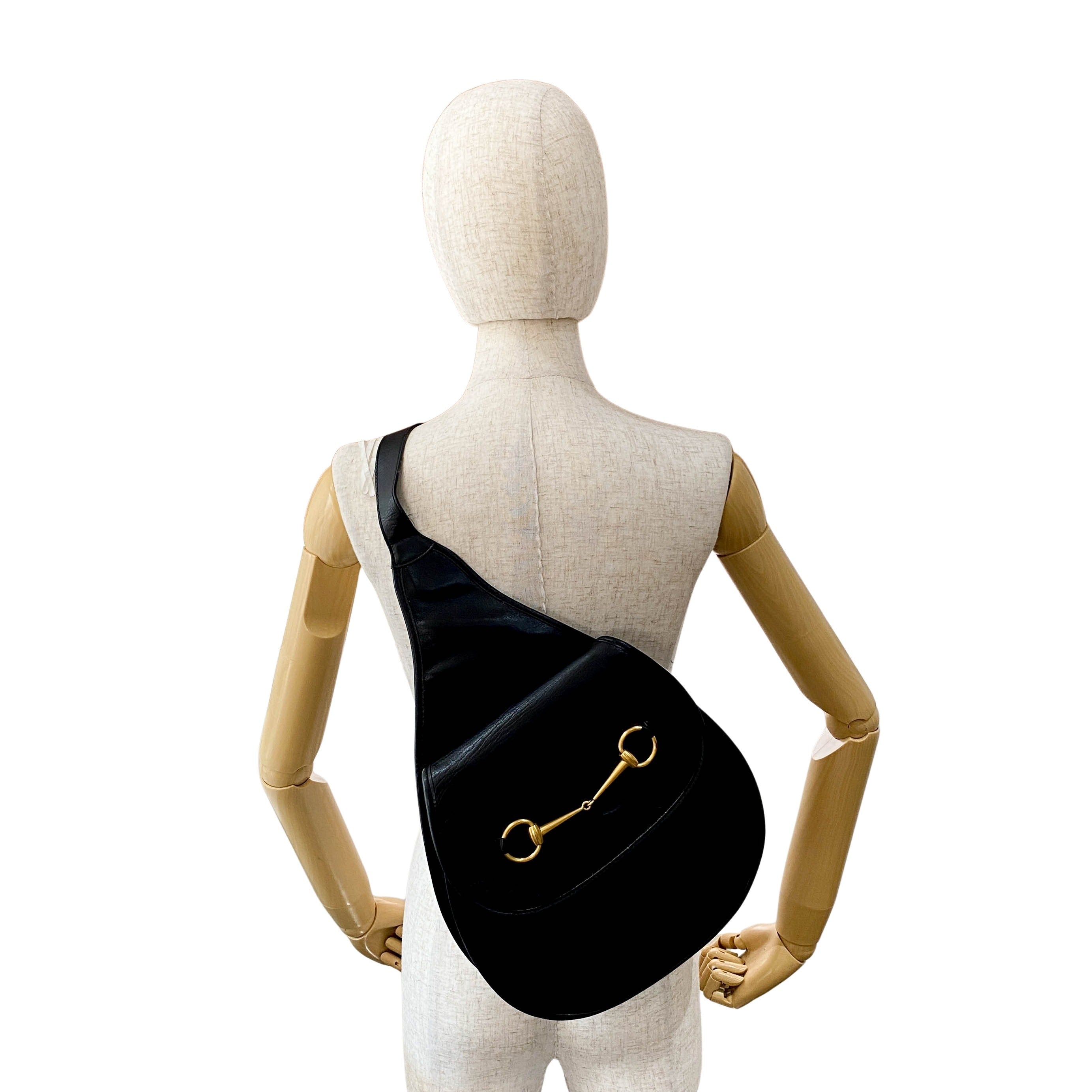 Horsebit Black Leather Shoulder Bag