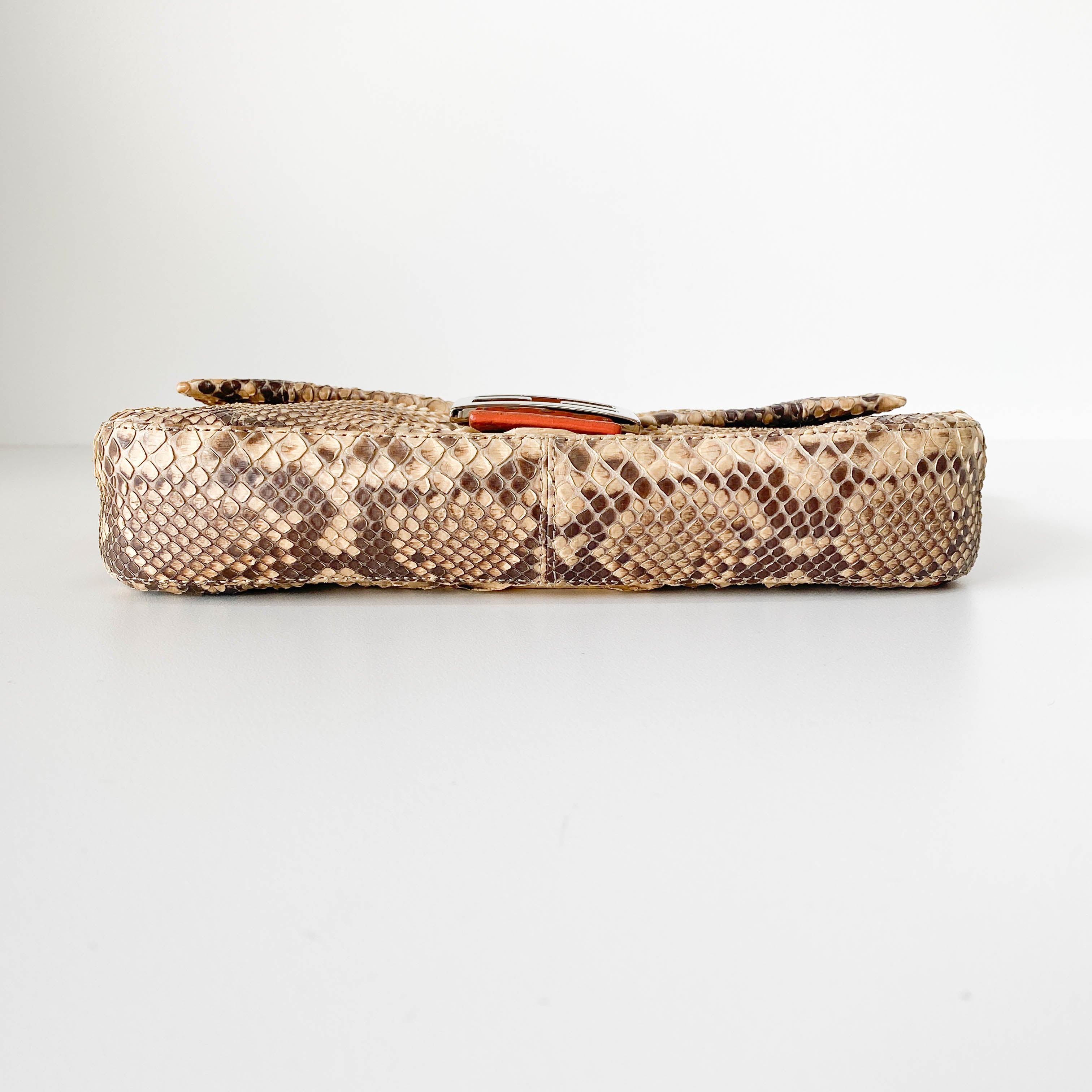 Selleria Baguette Grey Python Embossed Leather Shoulder Bag