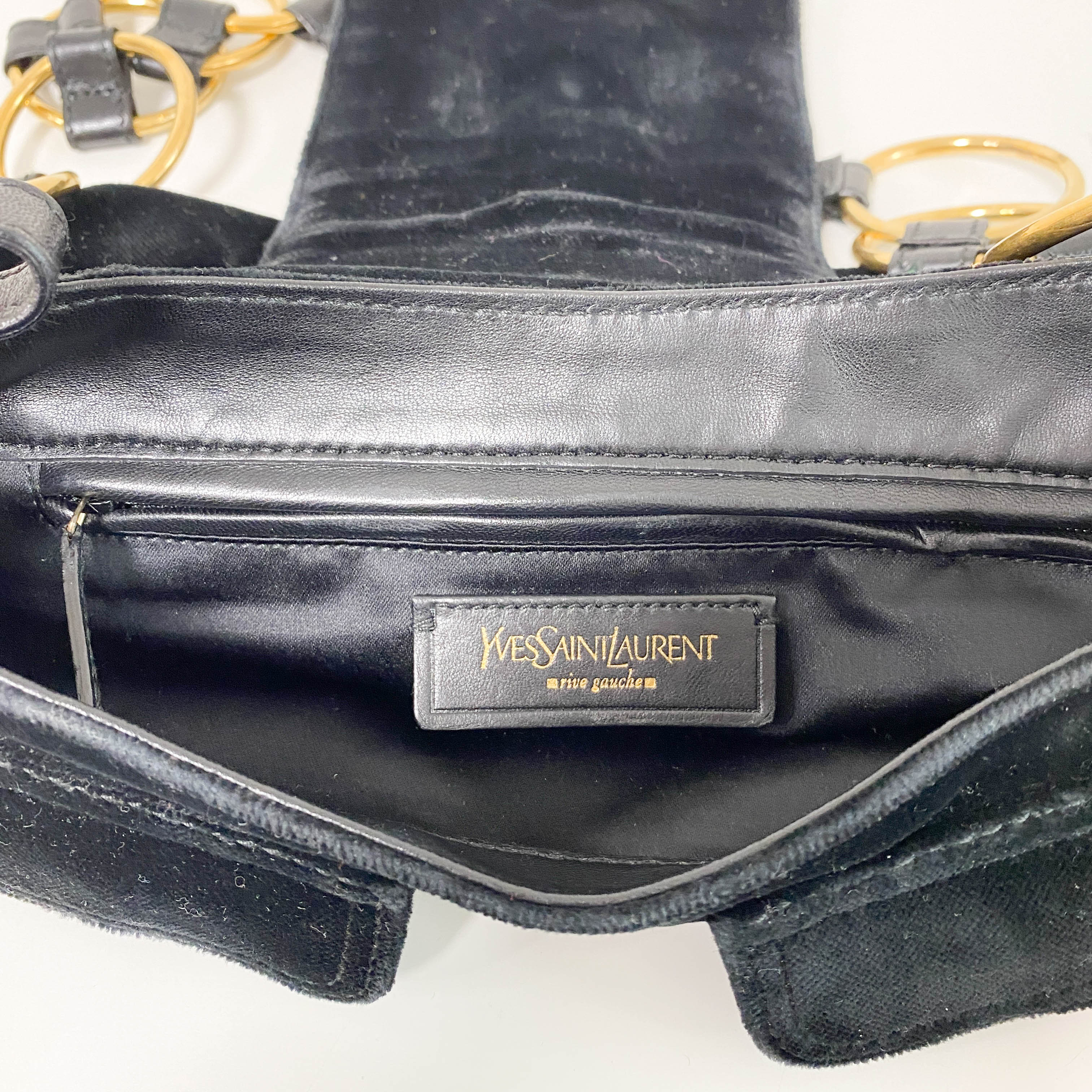 YSL Rive Gauche Black Velvet Shoulder Bag