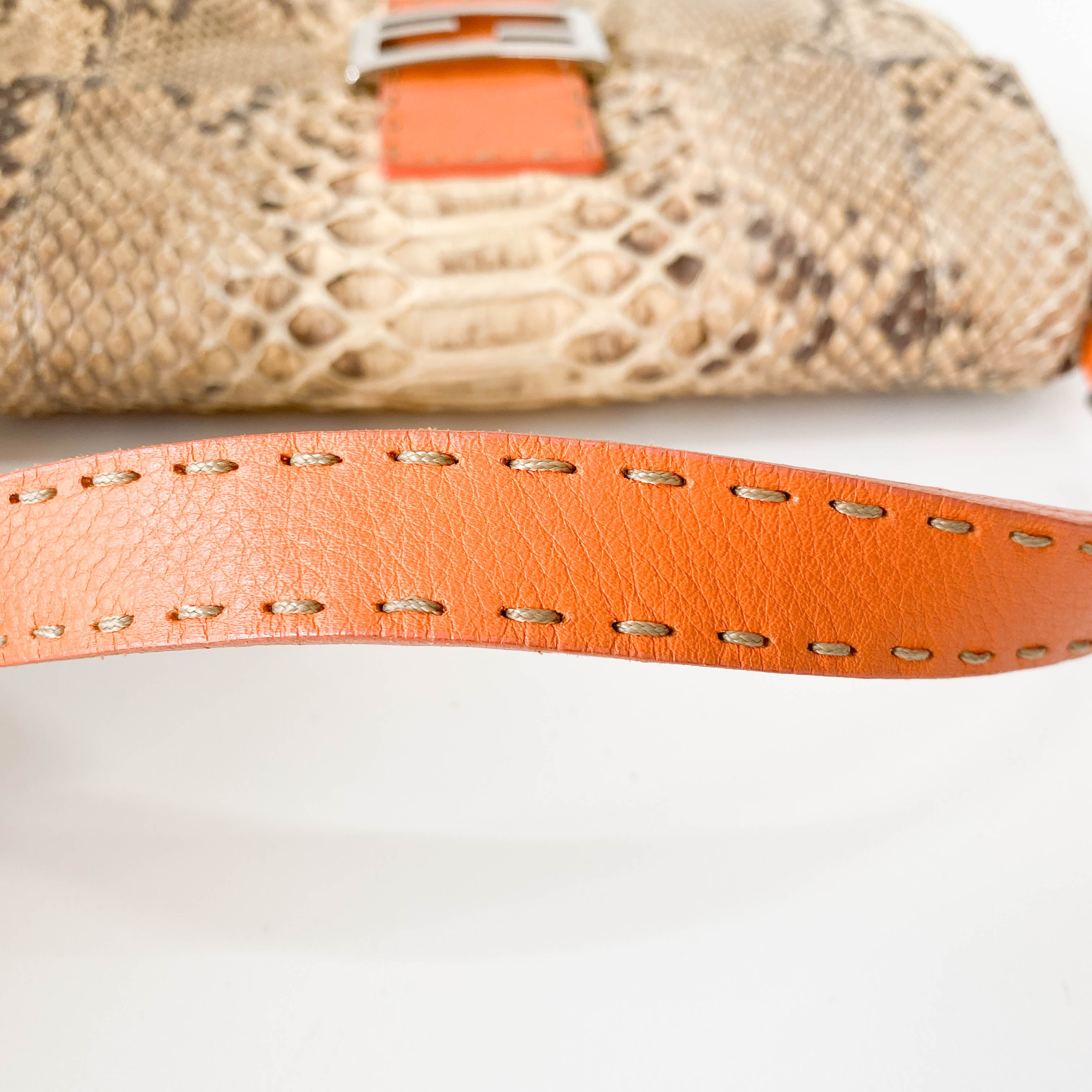 Selleria Baguette Grey Python Embossed Leather Shoulder Bag