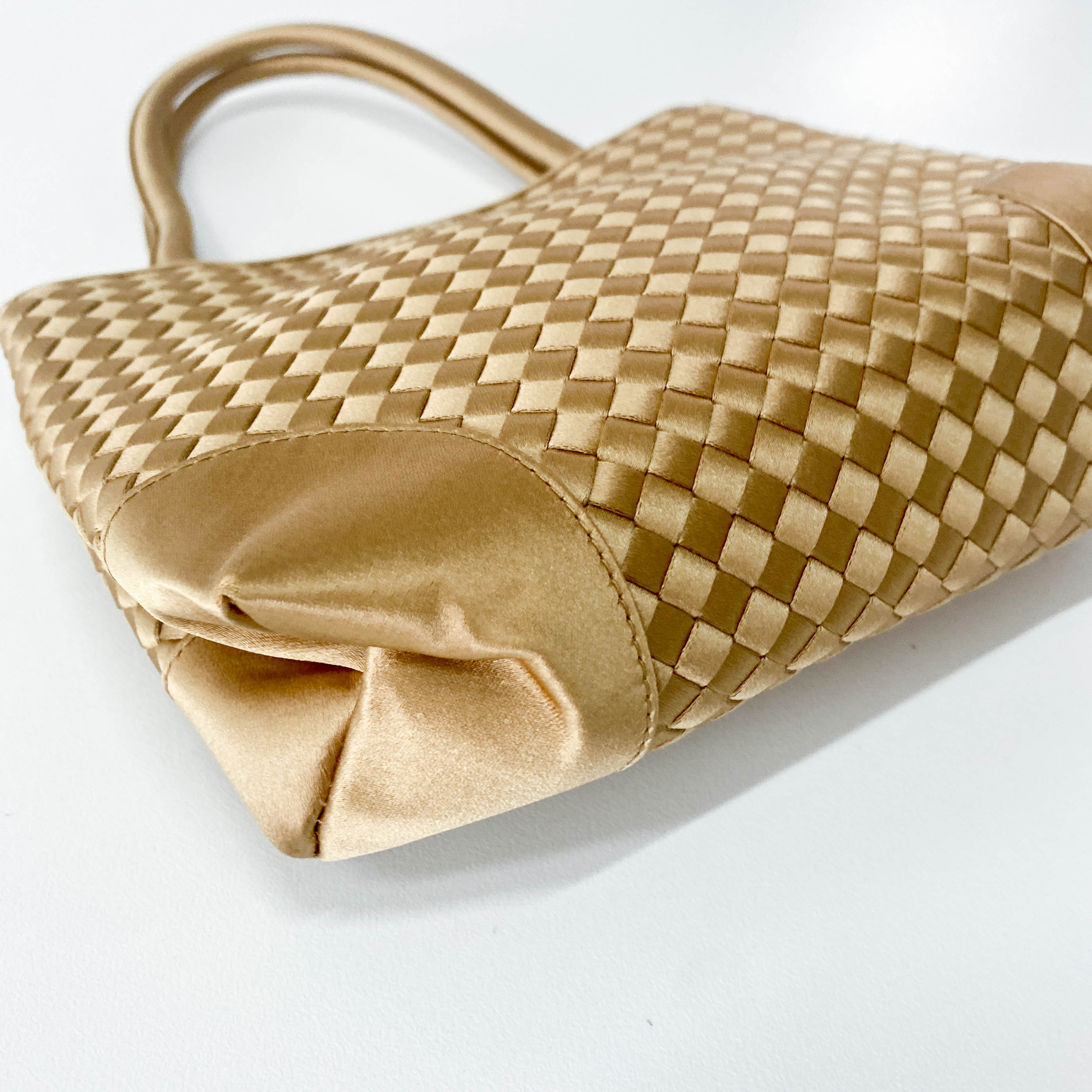 Gold Intrecciato Satin Handbag