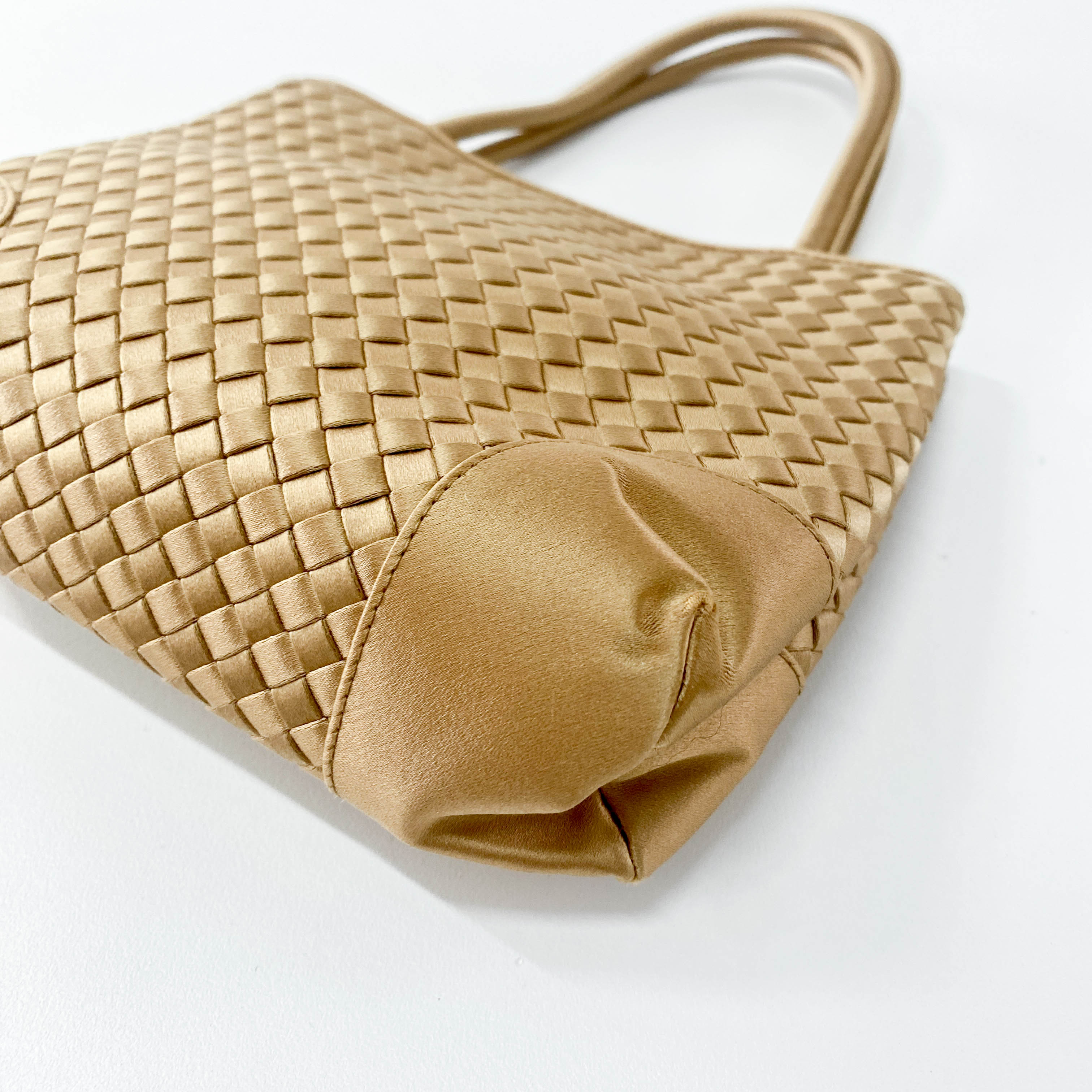 Gold Intrecciato Satin Handbag