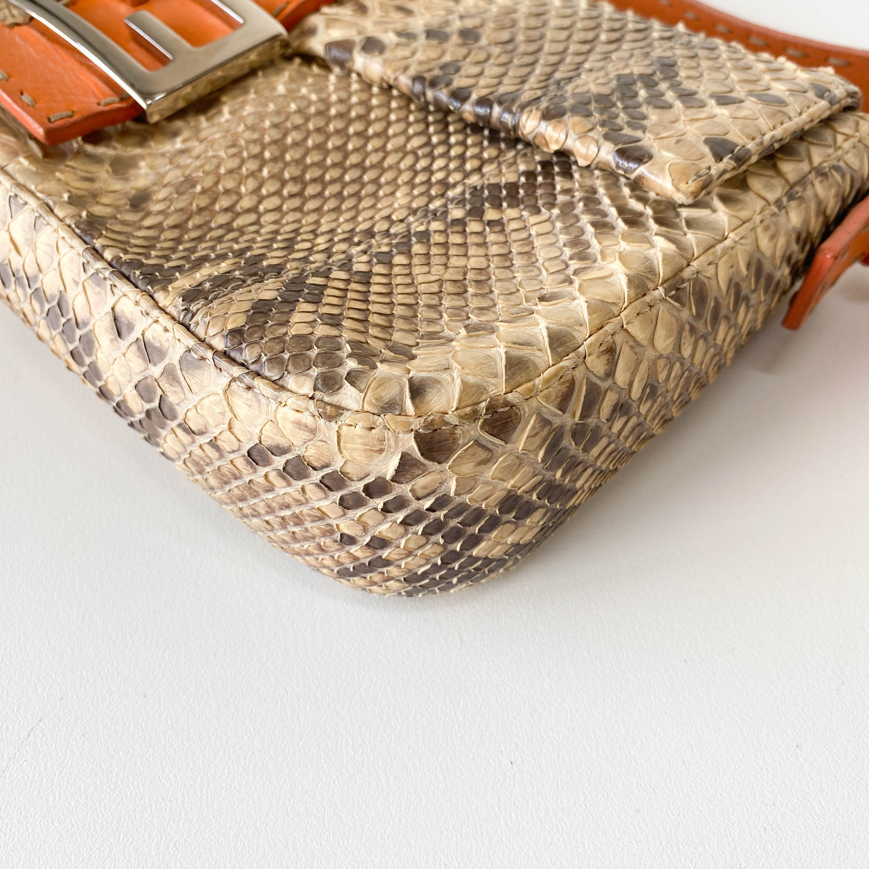 Selleria Baguette Grey Python Embossed Leather Shoulder Bag