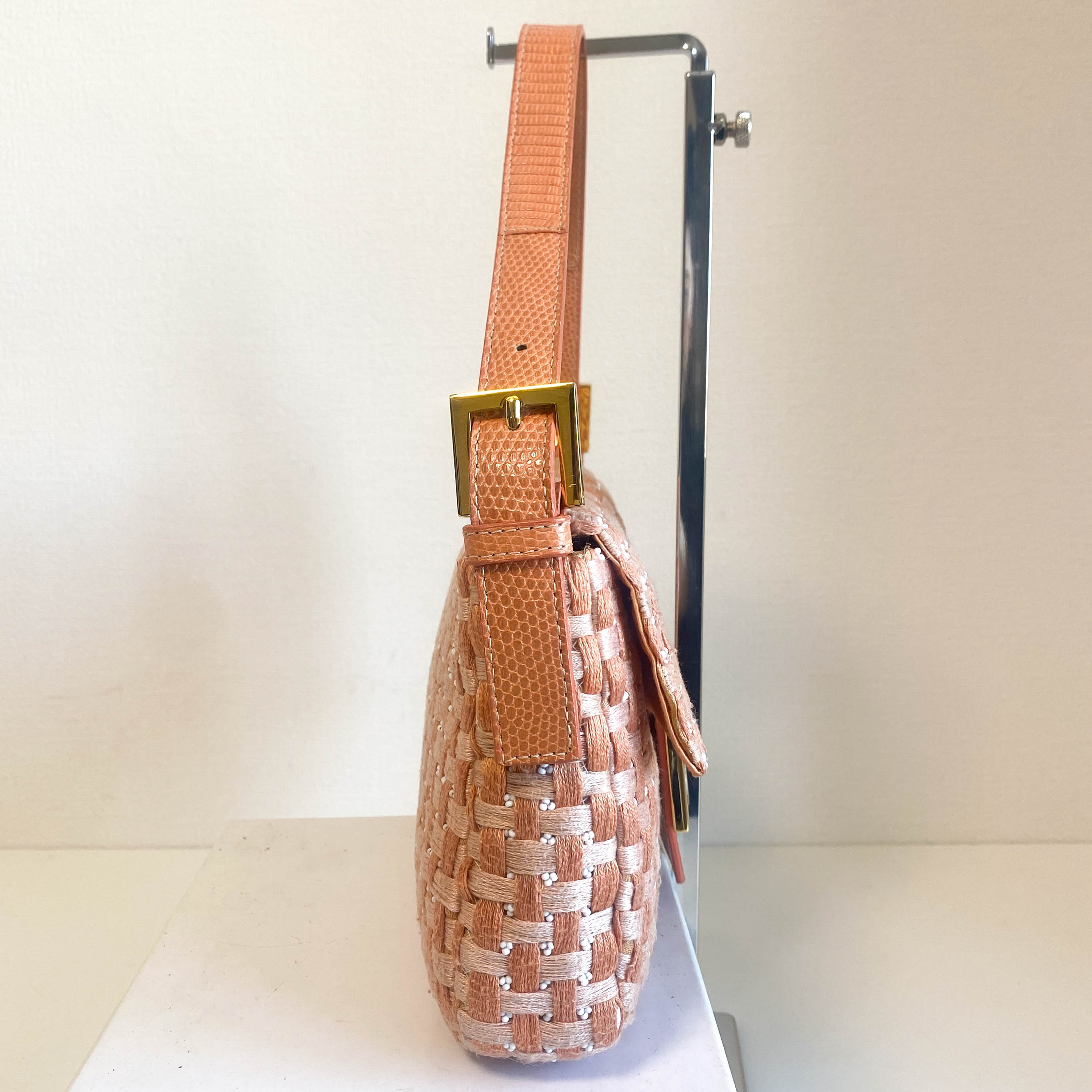 Baguette Orange Beaded Shoulder Bag