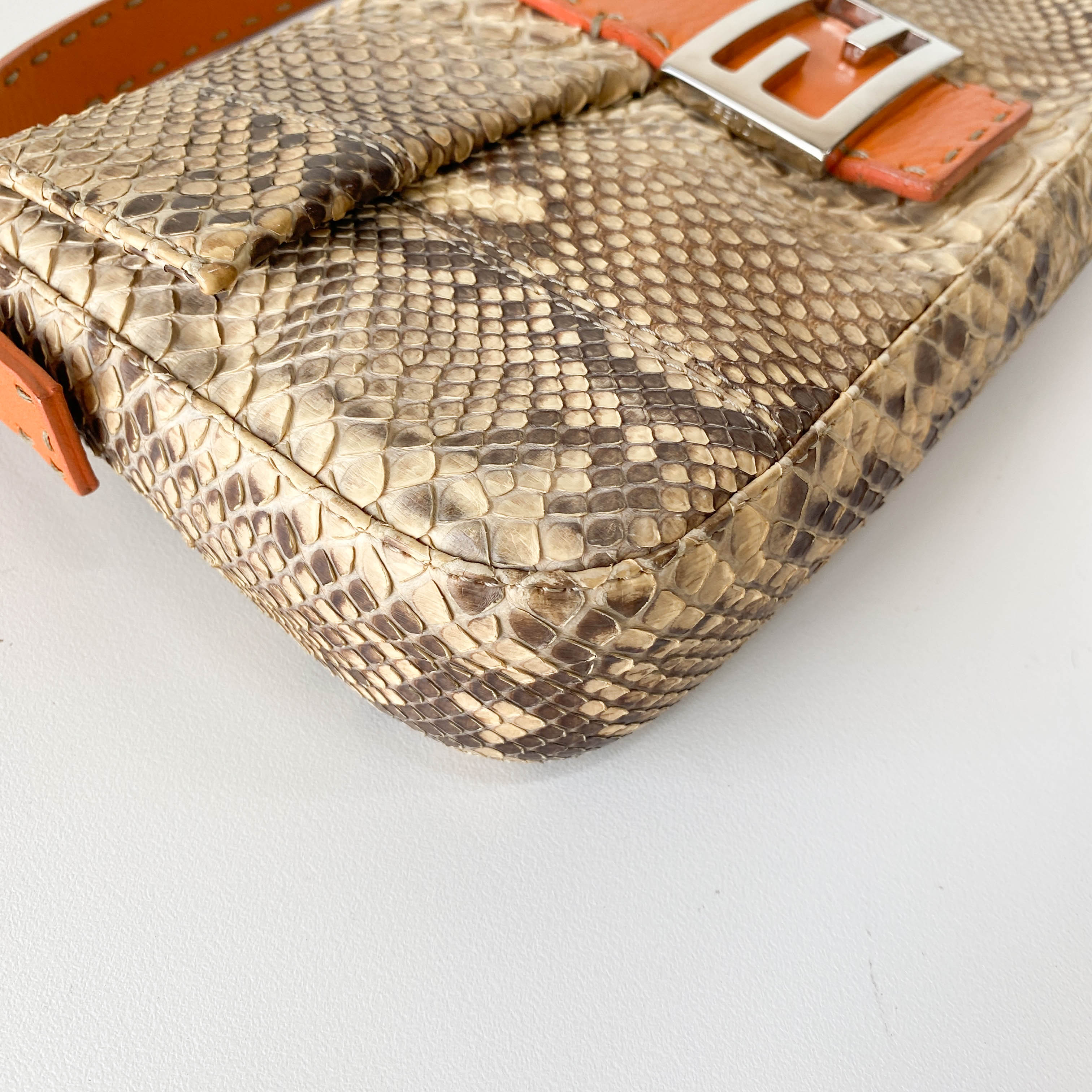 Selleria Baguette Grey Python Embossed Leather Shoulder Bag