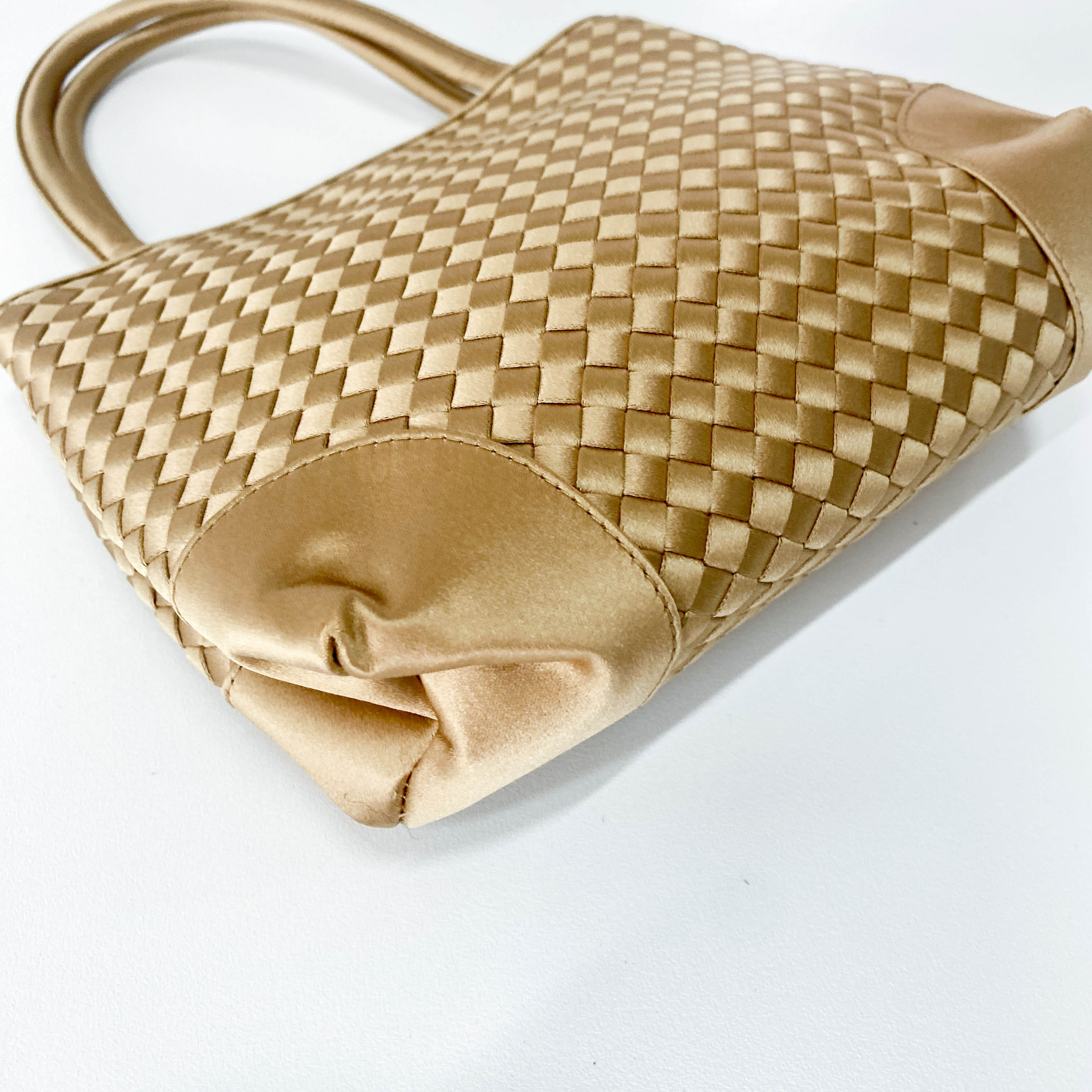 Gold Intrecciato Satin Handbag