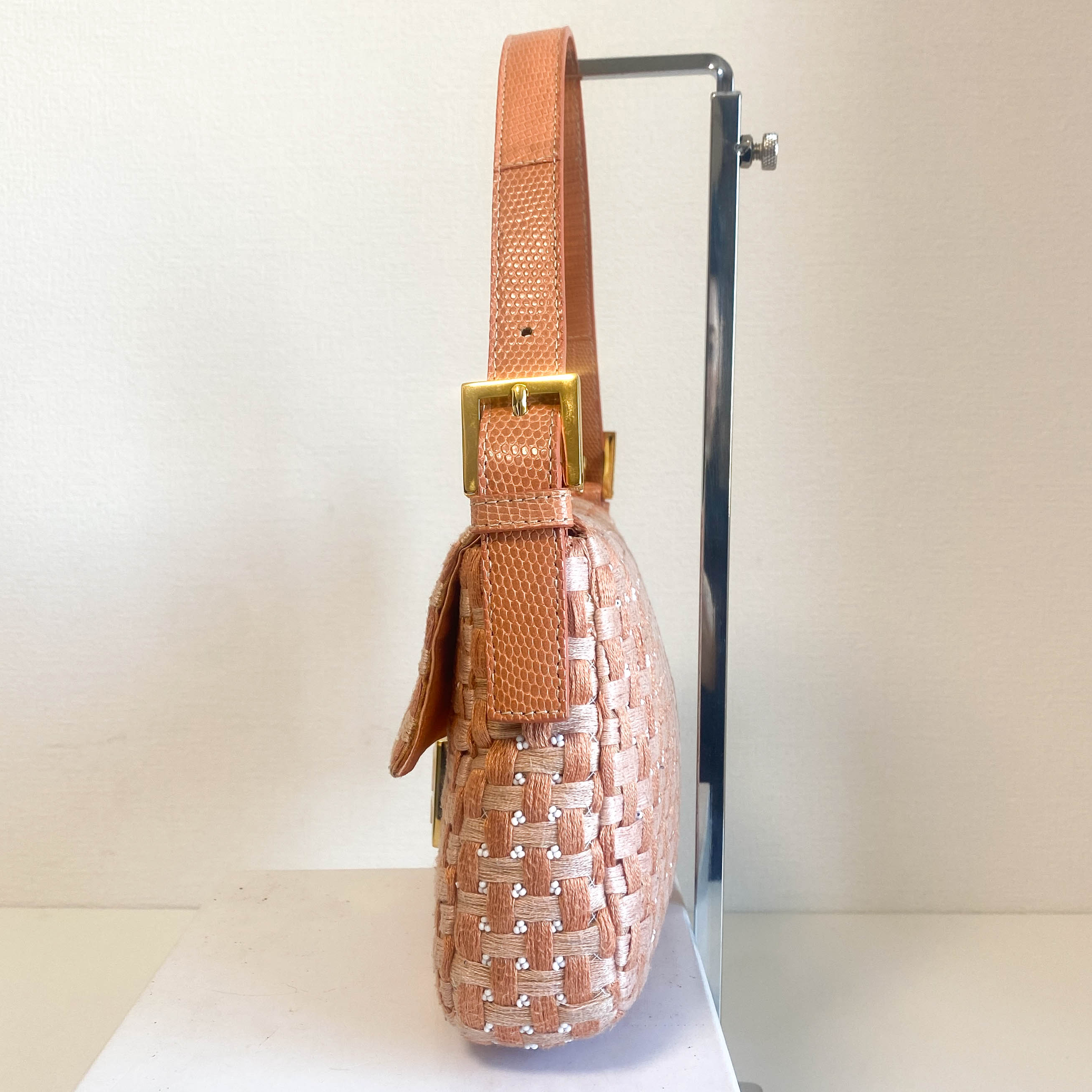 Baguette Orange Beaded Shoulder Bag