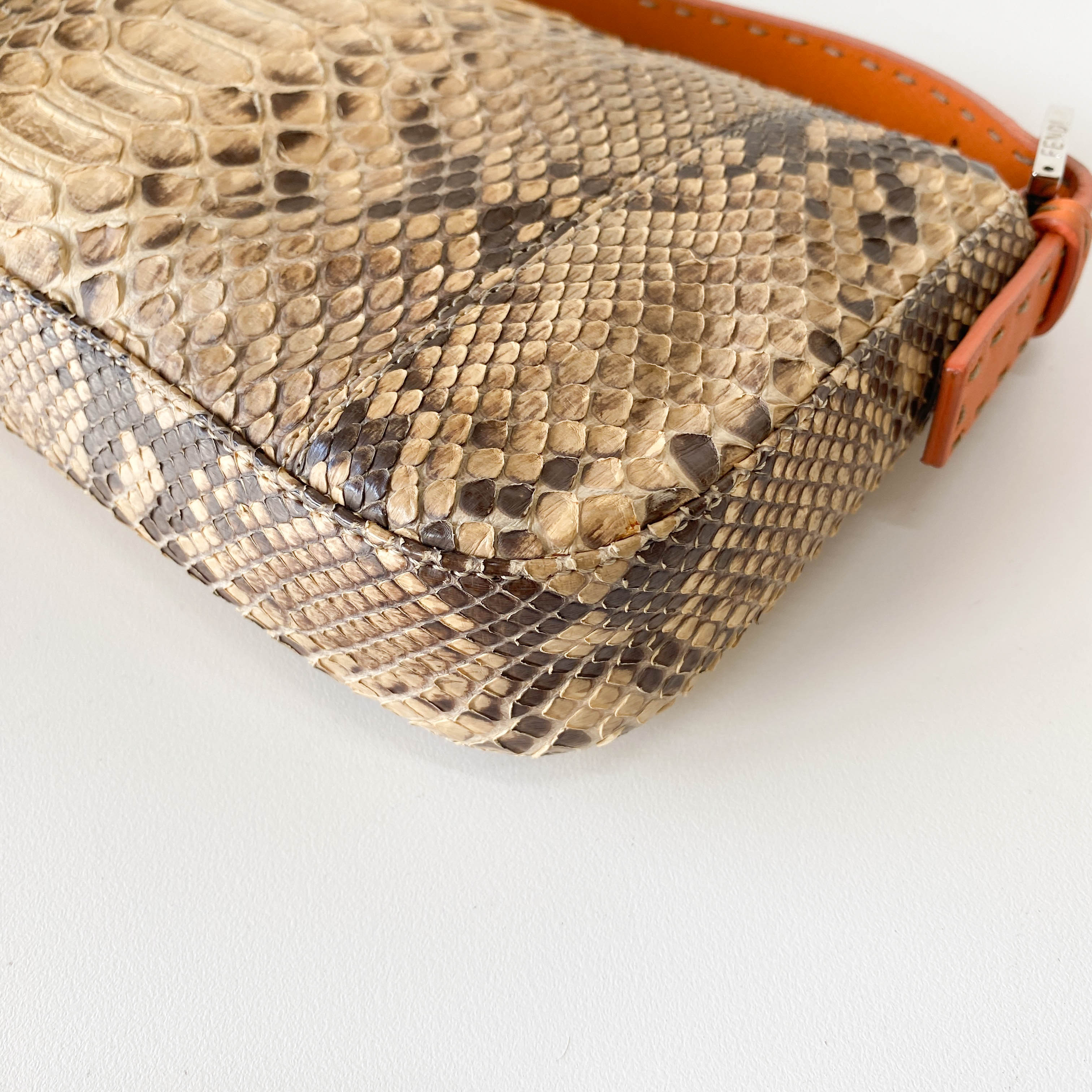 Selleria Baguette Grey Python Embossed Leather Shoulder Bag