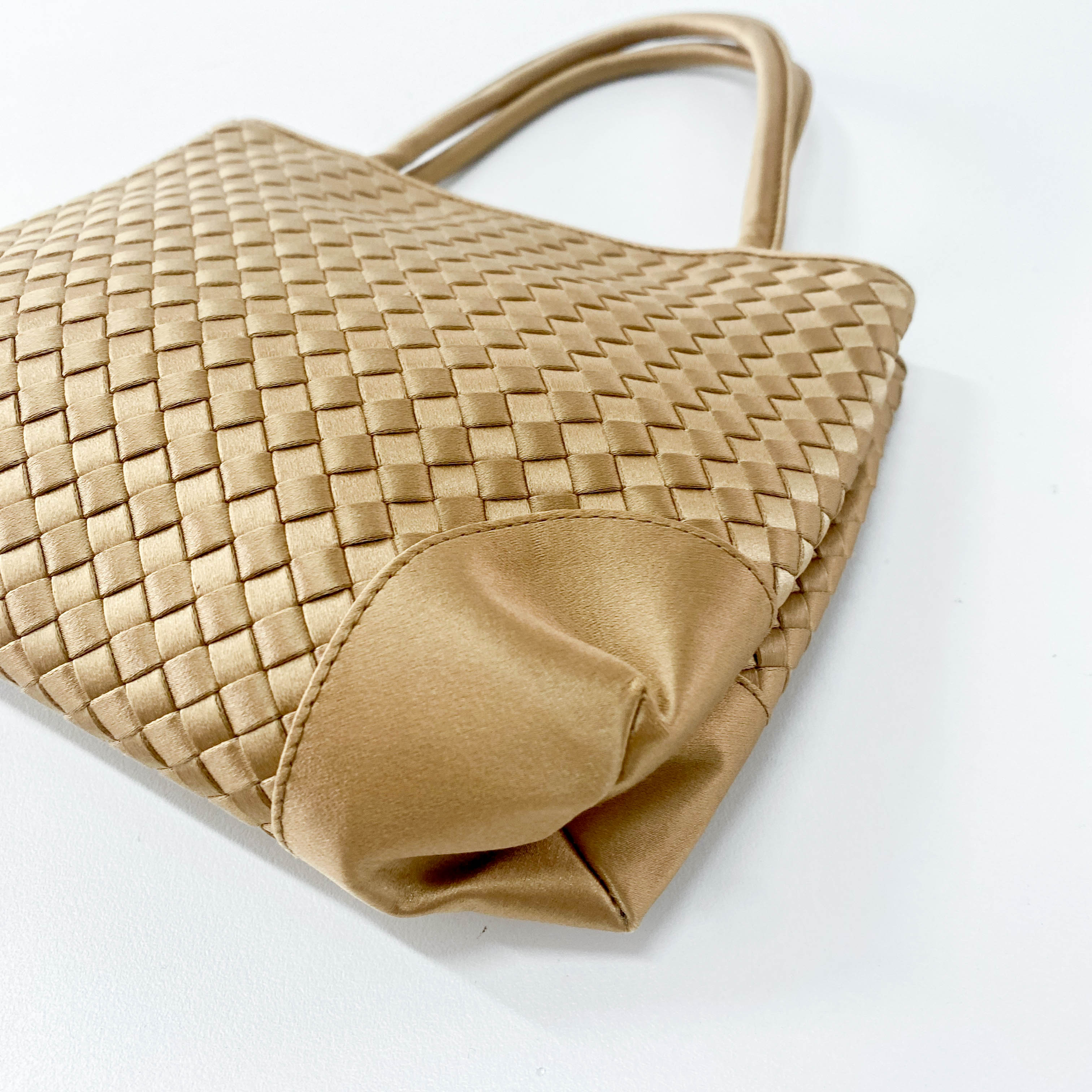 Gold Intrecciato Satin Handbag