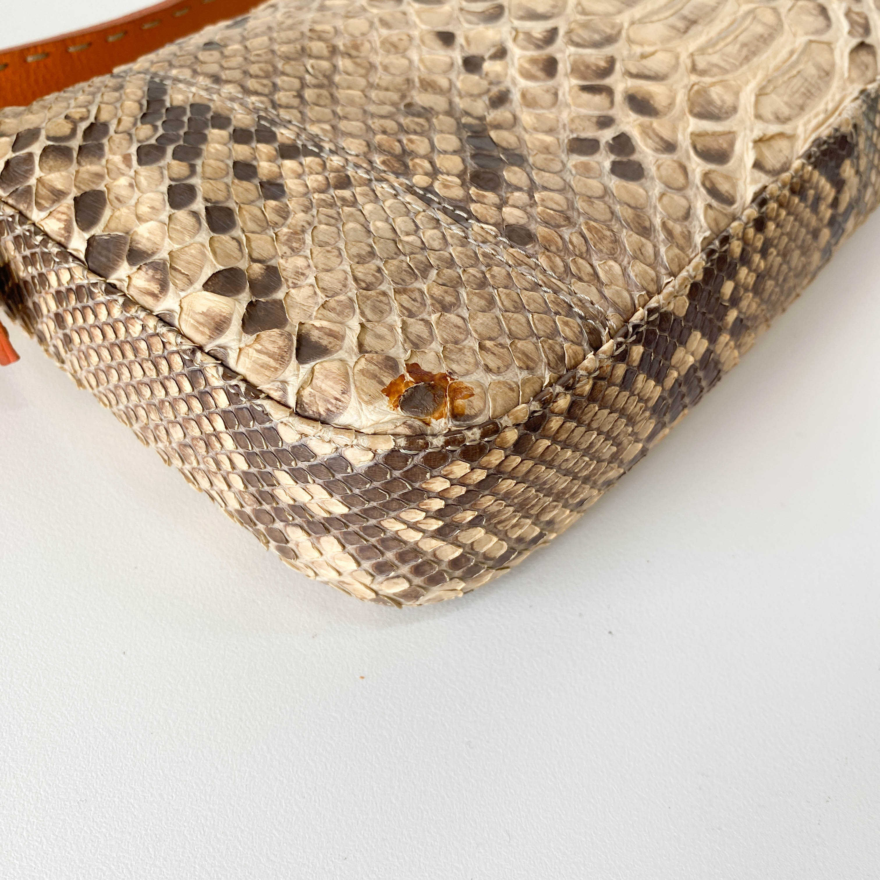 Selleria Baguette Grey Python Embossed Leather Shoulder Bag