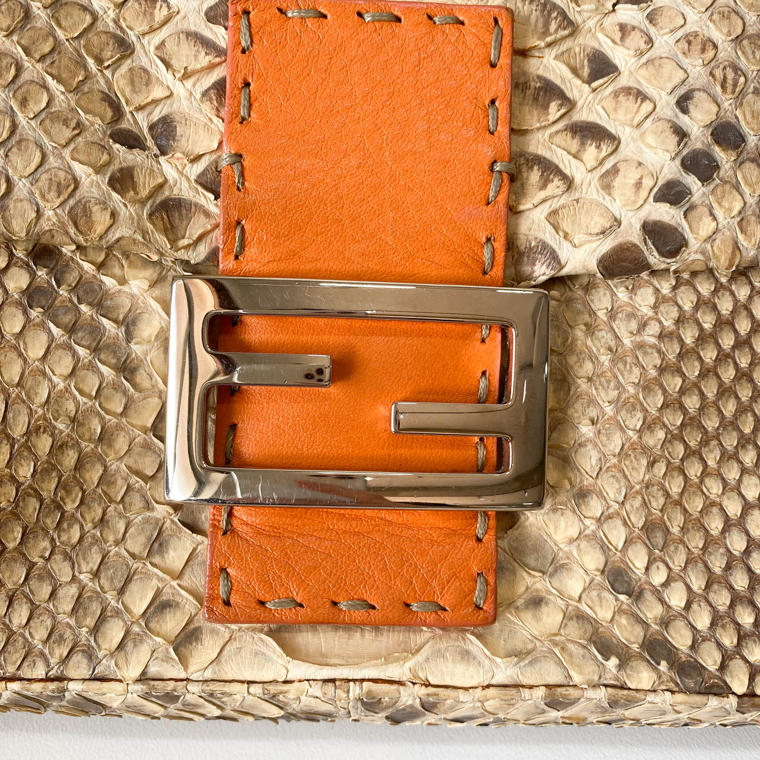 Selleria Baguette Grey Python Embossed Leather Shoulder Bag