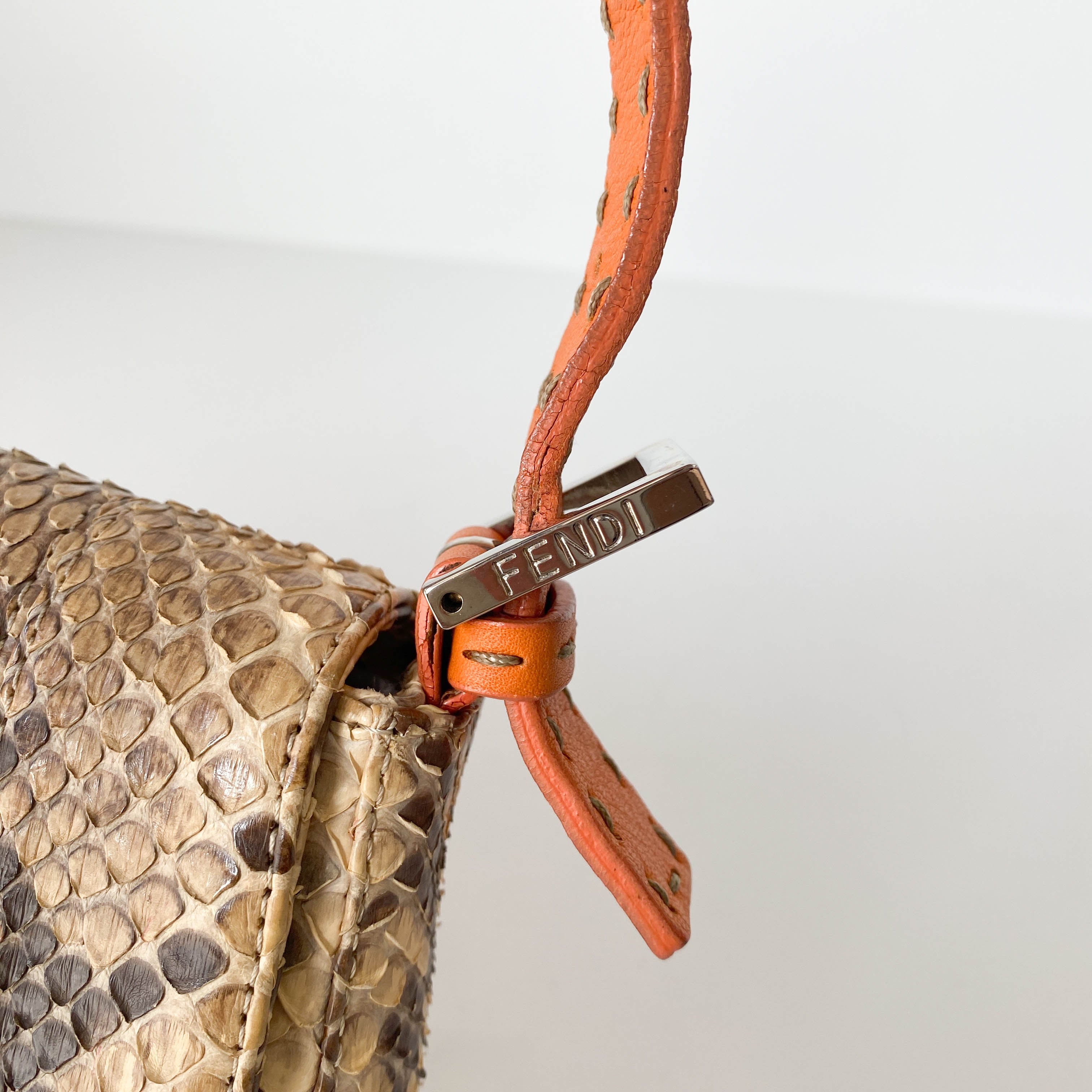 Selleria Baguette Grey Python Embossed Leather Shoulder Bag