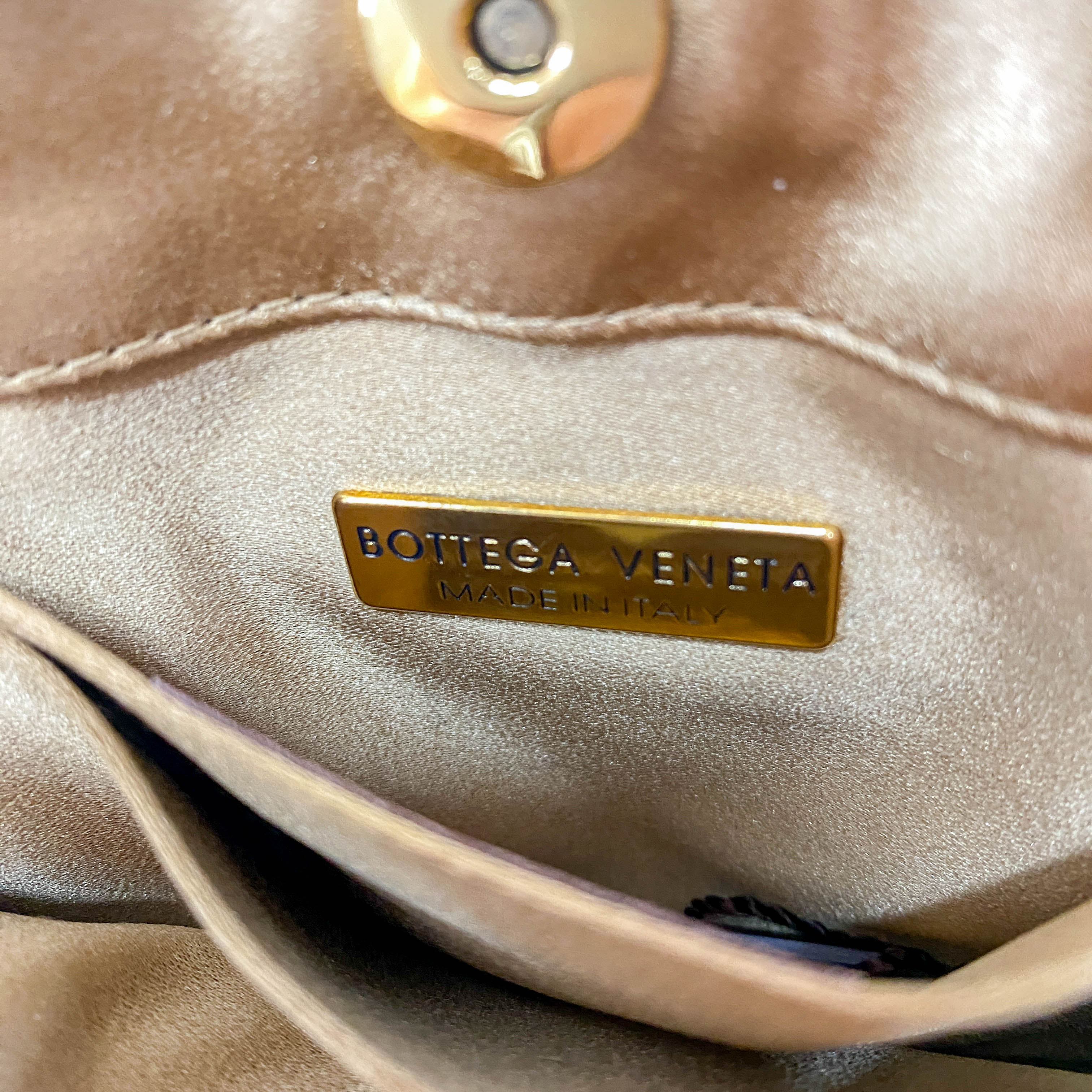 Gold Intrecciato Satin Handbag