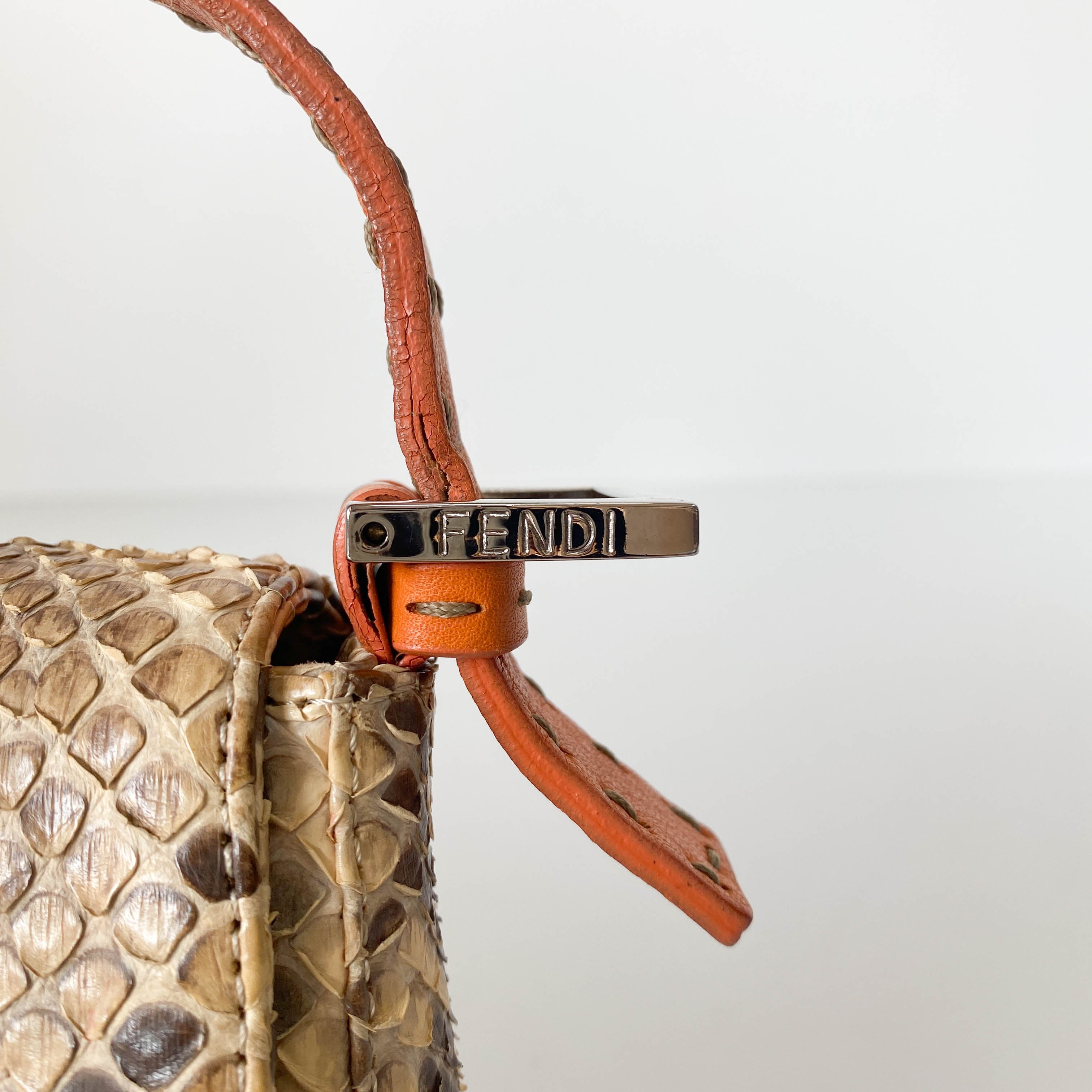 Selleria Baguette Grey Python Embossed Leather Shoulder Bag
